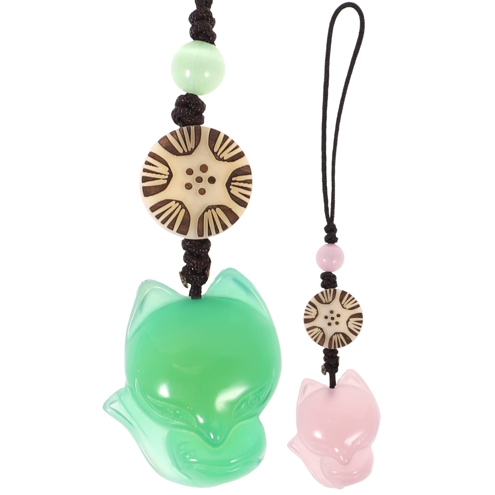 Little Fox Phone Strap Pendant - Agate Jade Phone Charm & Keychain Accessory (2PCS, Green & Pink) | Cute Gift for Friends, Phone Bag Decoration | Perfect for Daily Use, Travel & Fashion Accessories