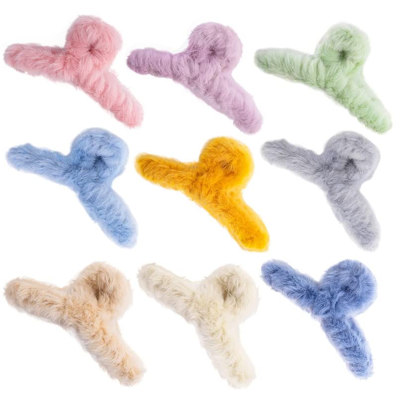 Shidara Fluffy Plush Hair Claw Clips - Non-Slip Super Grip Hair Accessories for Women & Girls with Thick Long Hair | 6-Piece Set | Perfect for Everyday, Work, Parties and Special Occasions