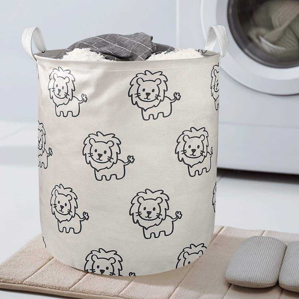 Chaqlin Collapsible Laundry Basket - Large Round Waterproof Canvas Storage Organizer with Cute Lion Cartoon Design for Baby Nursery, Kids Room & Home Organization - Perfect for Laundry, Toy Storage & Clothes Sorting