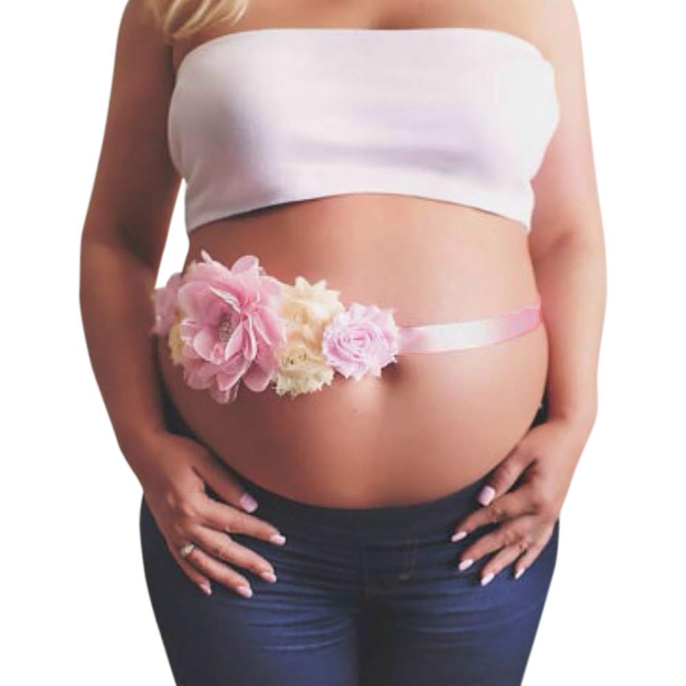 Elegant Floral Maternity Dress with Pearl Sash for Pregnancy Photography | Comfortable Maternity Sweater Dress for Baby Shower & Maternity Photoshoot