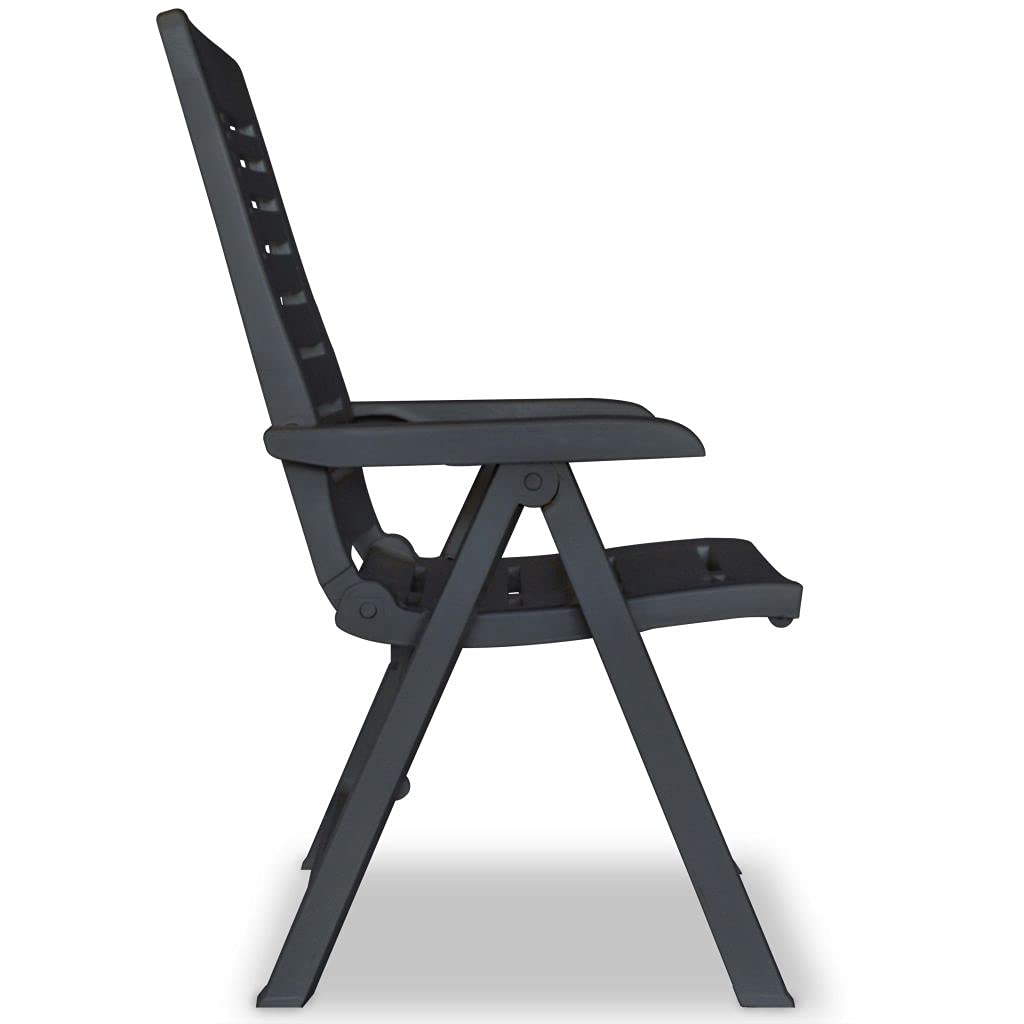 Foldable Outdoor Lounge Chair Set of 2 - Portable Reclining Patio Chairs for Backyard, Garden, Deck, Poolside & Camping - Durable Plastic Furniture in Anthracite Grey - Perfect for Relaxing, Sunbathing & Outdoor Gatherings