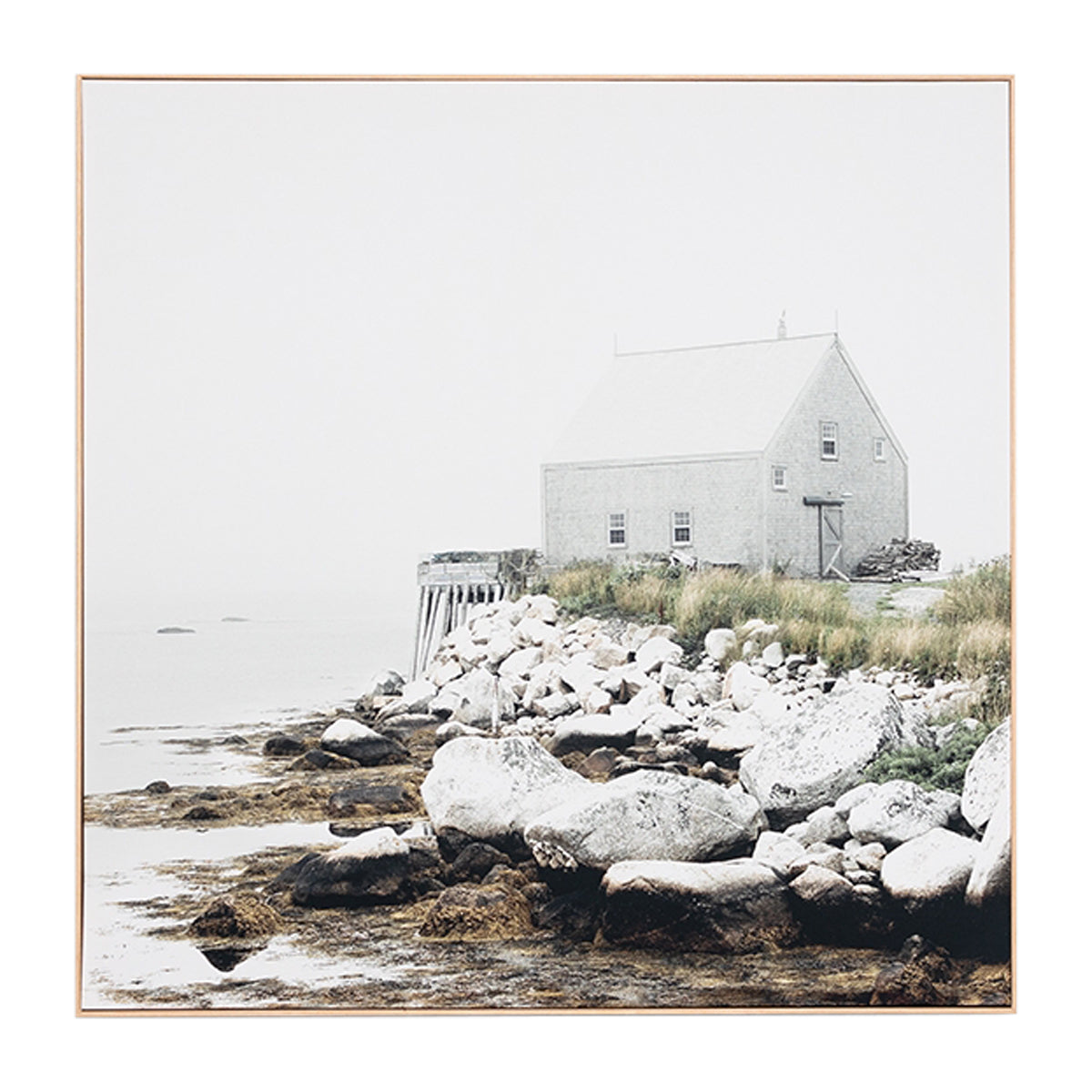 Boathouse Framed Canvas Wall Art - Nautical Decor for Living Room, Bedroom & Office - Coastal Beach House Painting