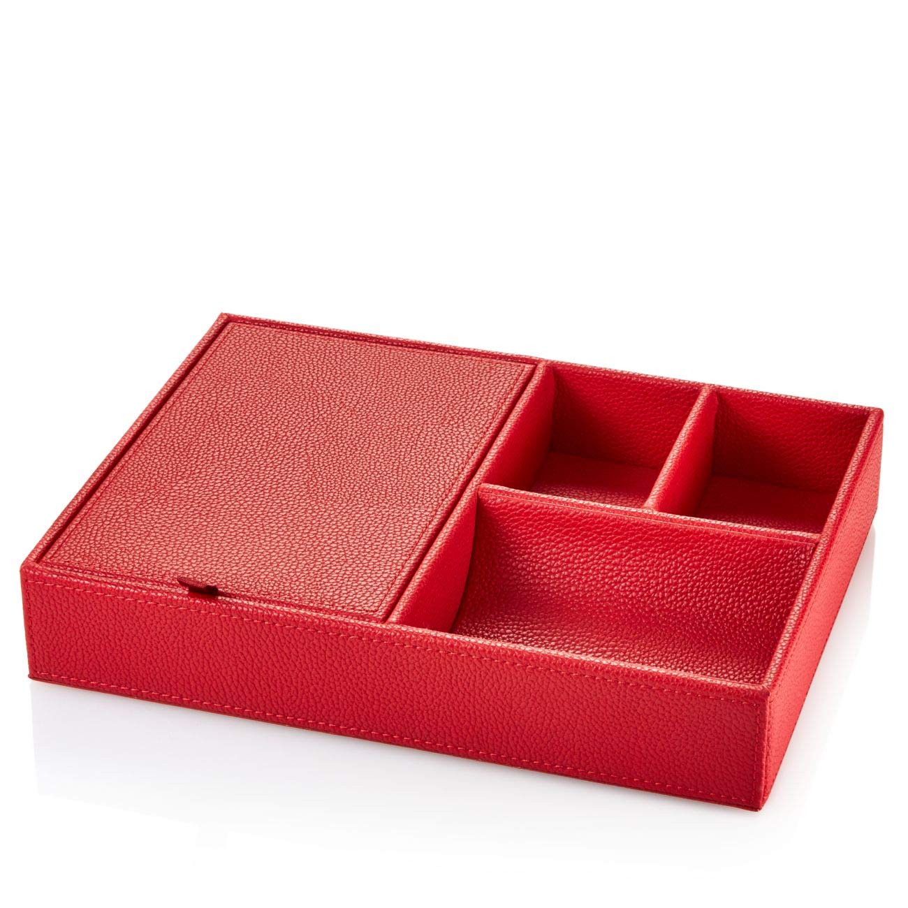 Premium Pebbled Leather Desk Organizer - Red | Stylish Office Desk Accessory for Pens, Pencils & Stationery | Perfect for Home Office, Workstation & Gift Giving