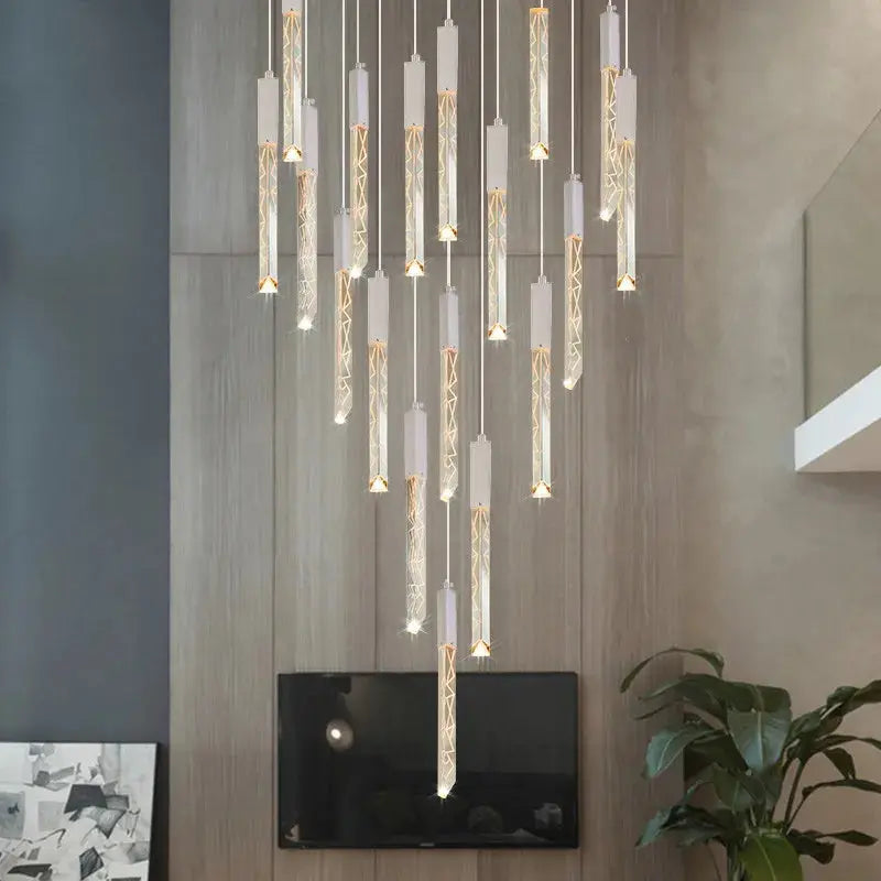 Modern Hanging Light Fixture for Stairwell, Staircase, Hallway - Elegant Ceiling Pendant Lighting for Home & Office Decor