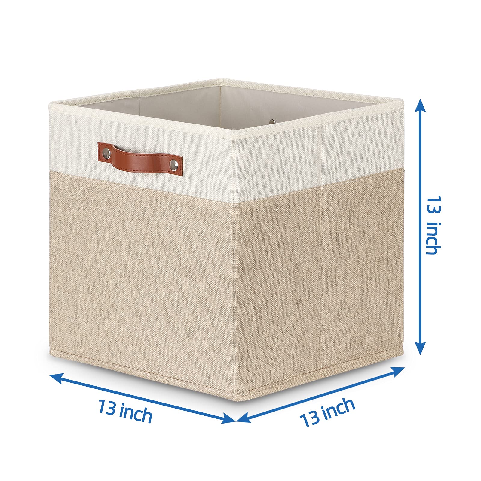 Temary 13 Inch Fabric Storage Cubes with Leather Handles - Closet Organizer Bins for Shelves, Home Storage Baskets | Perfect for Bedroom, Nursery, Office & Closet Organization