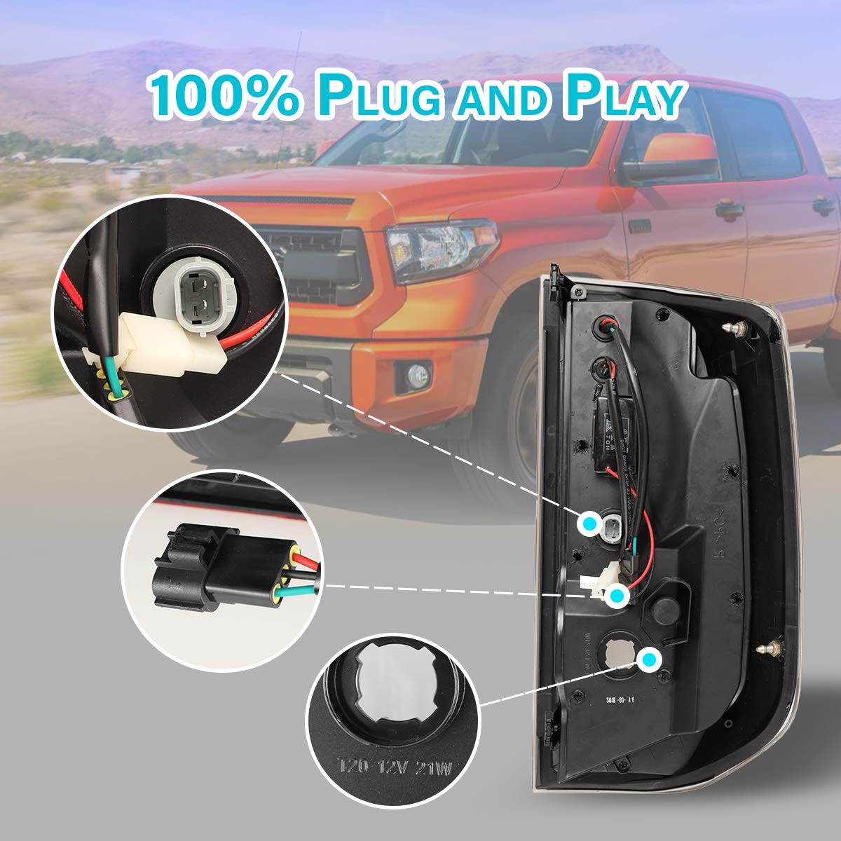 ROXX LED Tail Lights Assembly for 2014-2020 Toyota Tundra - Clear LED Turn Signal, DRL & Brake Light Replacement Kit (Driver & Passenger Side) | Perfect for Night Driving & Enhanced Safety