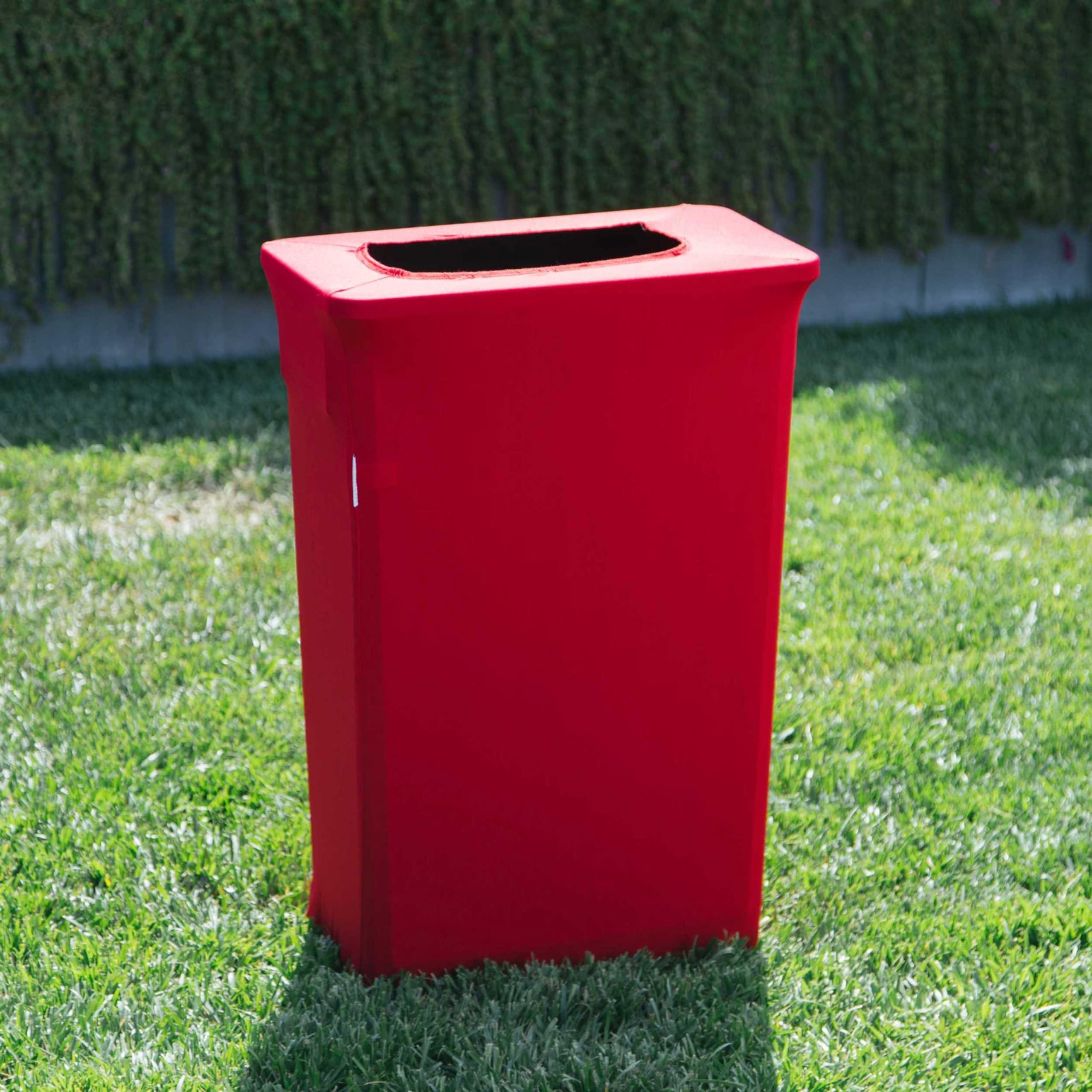 Stretch Spandex Fitted Trash Can Cover for Slim Jim 23-Gallon - Elastic Waste Bin Container Cover for Indoor & Outdoor Use - Patio, Backyard, Kitchen Decor in Red - Perfect for Home, Garden, and Commercial Spaces