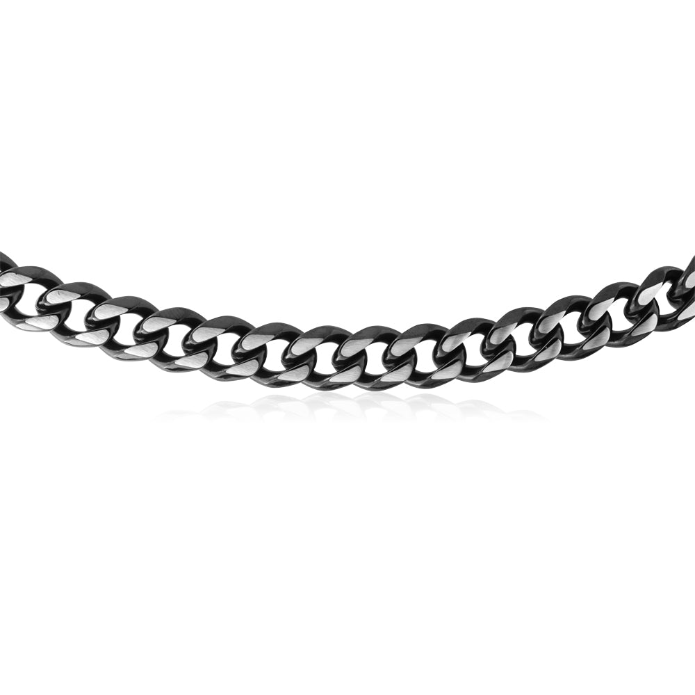 55cm Stainless Steel Reversible Black/Silver Curb Chain Necklace for Men & Women - Perfect for Layering, Everyday Wear and Gift Giving