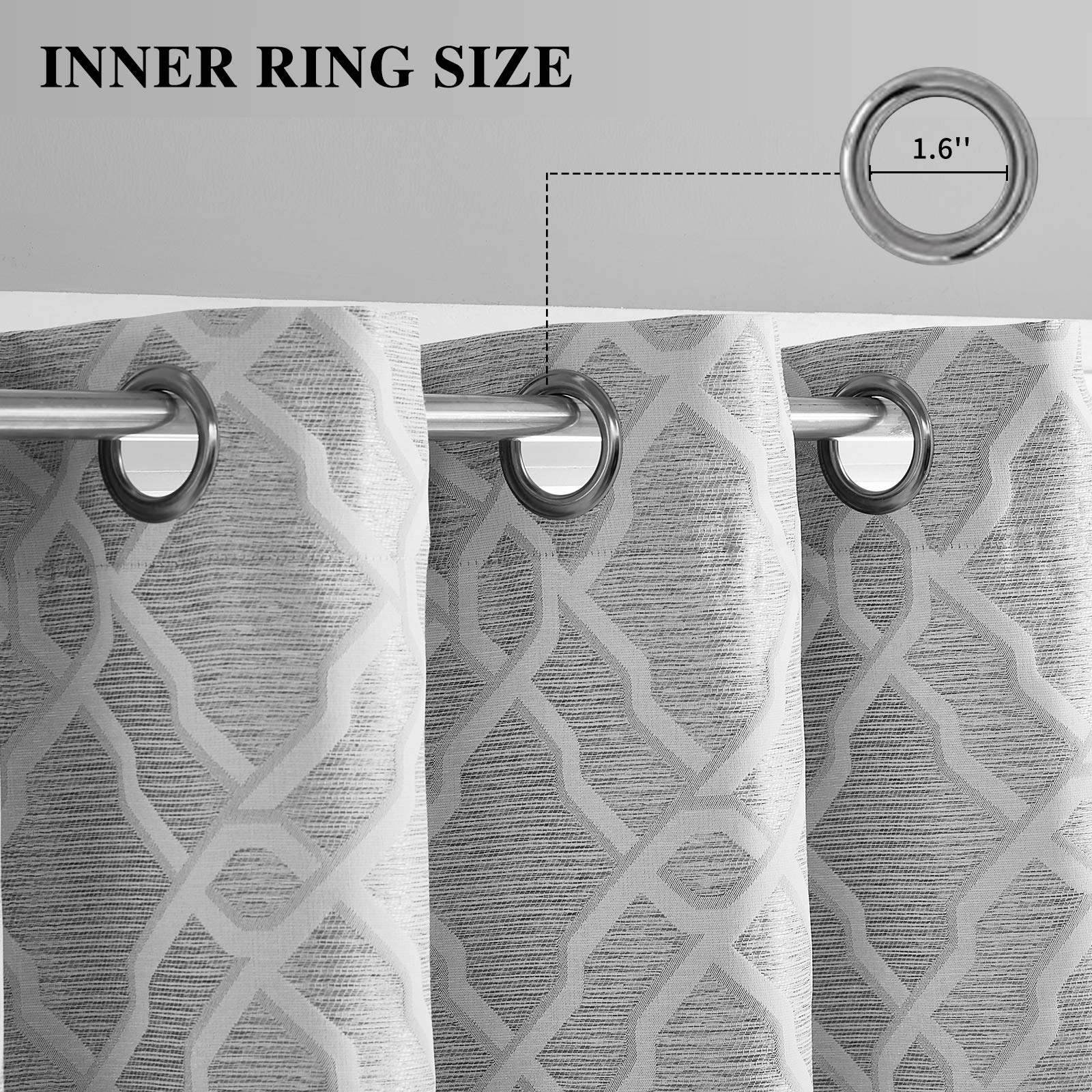 63 Inch Room Darkening Curtains - Light Grey Trellis Geometric Jacquard Grommet Drapes (2 Panels) for Living Room & Bedroom | Perfect for Home Theater, Nursery & Light Control