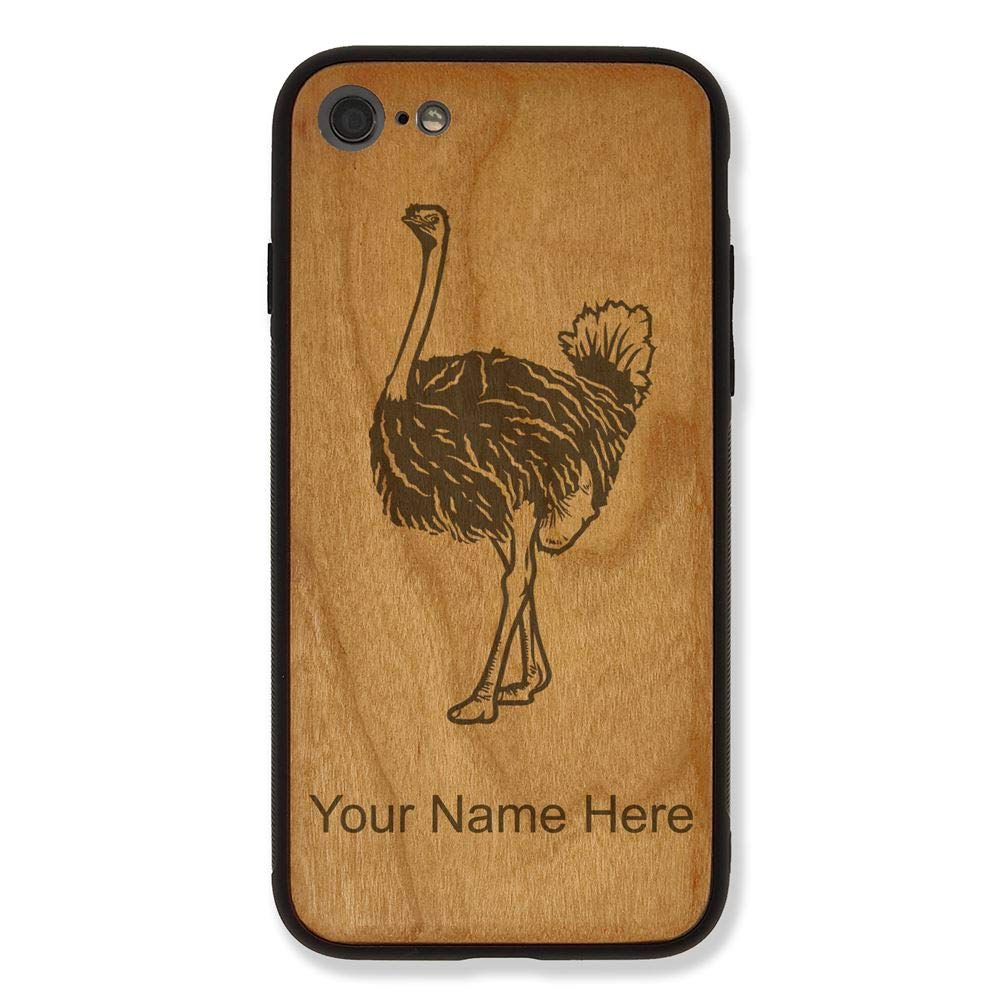 Premium Ostrich Leather Phone Case for iPhone 7 Plus & iPhone 8 Plus - Custom Engraving & Cherry Wood Accent - Perfect for Business Gifts & Luxury Protection