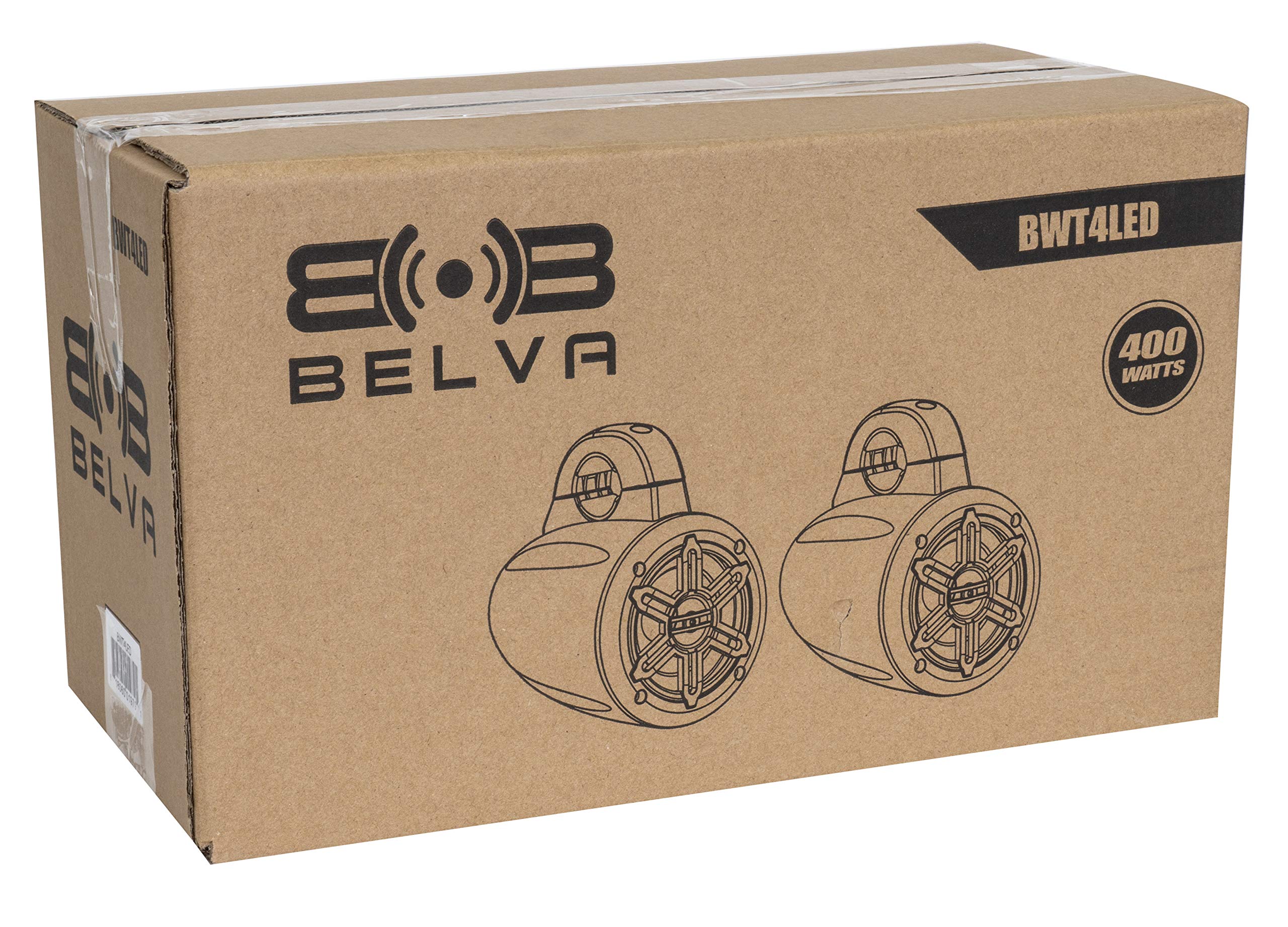 BELVA BWT4LED 400W 4-inch Powersports ATV UTV Speaker Pods with Blue LED Lights - Waterproof Audio System for Off-Road Vehicles, Motorcycles & Boats