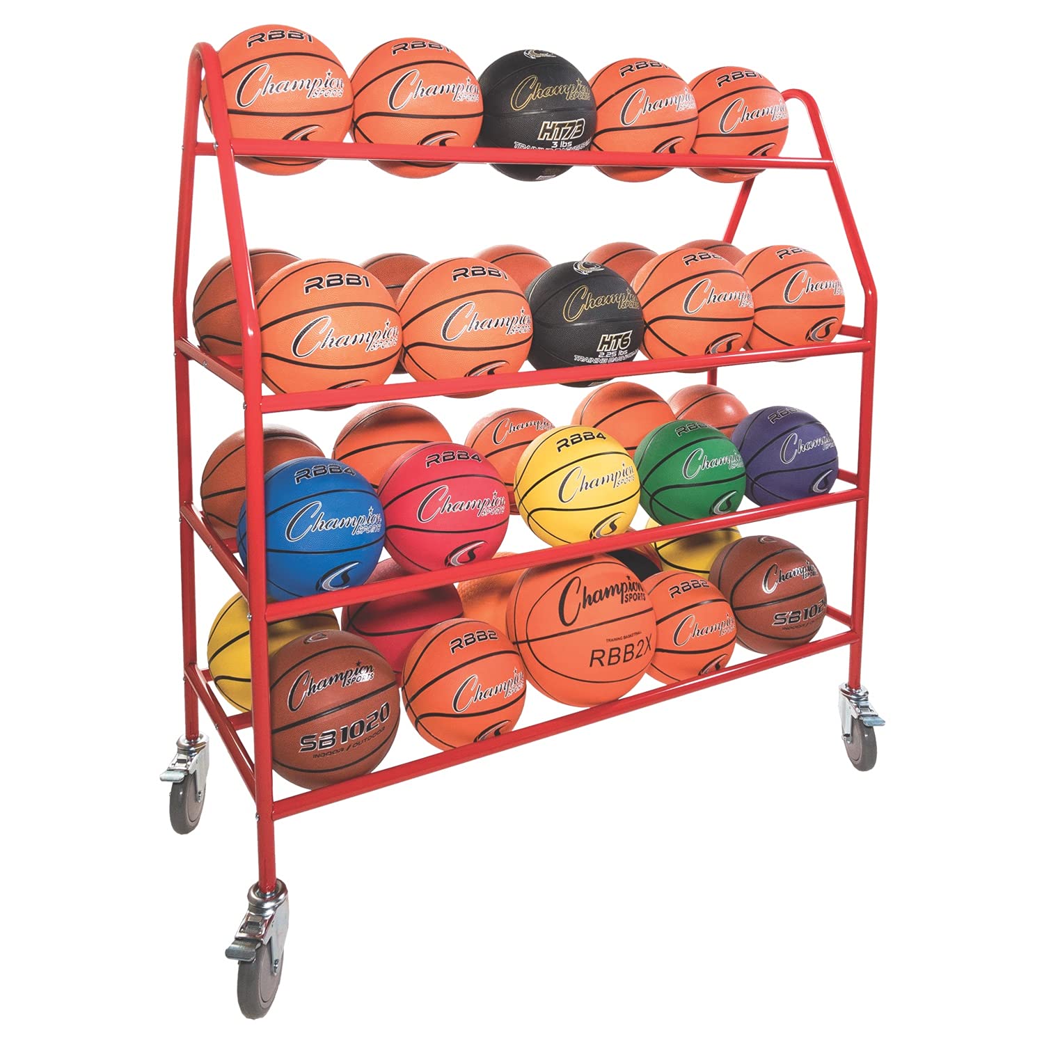 Champion Sports Steel Frame Rolling Basketball Storage Cart - Heavy Duty Organizer for Gym, School, and Home Use - Multiple Styles Available