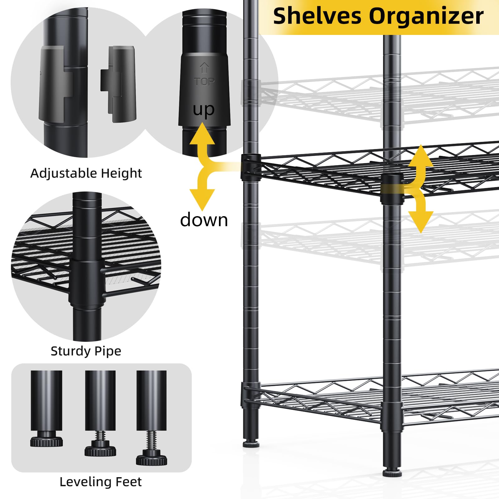 3-Tier Adjustable Metal Wire Shelving Unit - 11.8