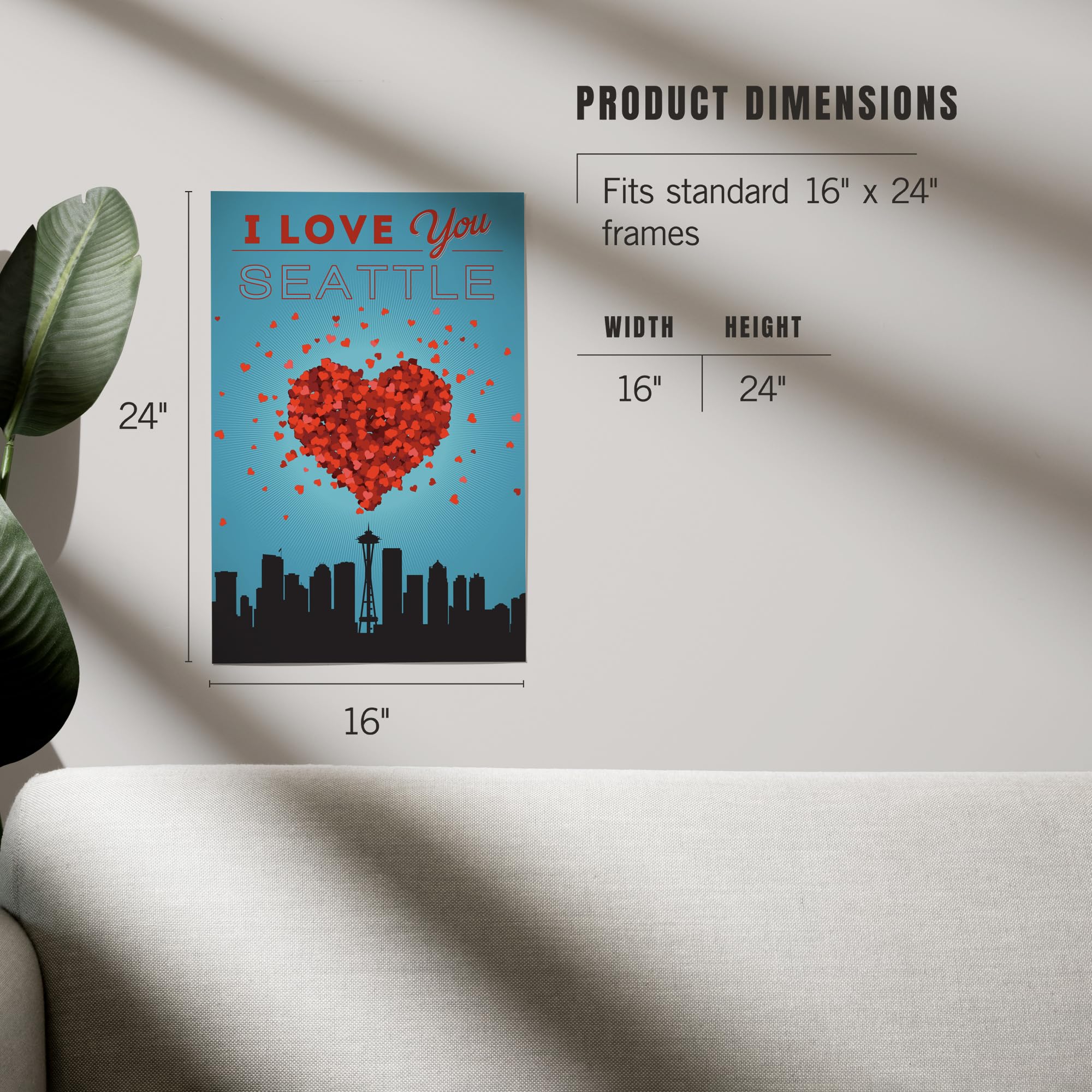 Lantern Press 16x24 Inch Giclee Print - I Love You Seattle Washington Wall Art - Perfect for Home Decor, Office & Gift Giving