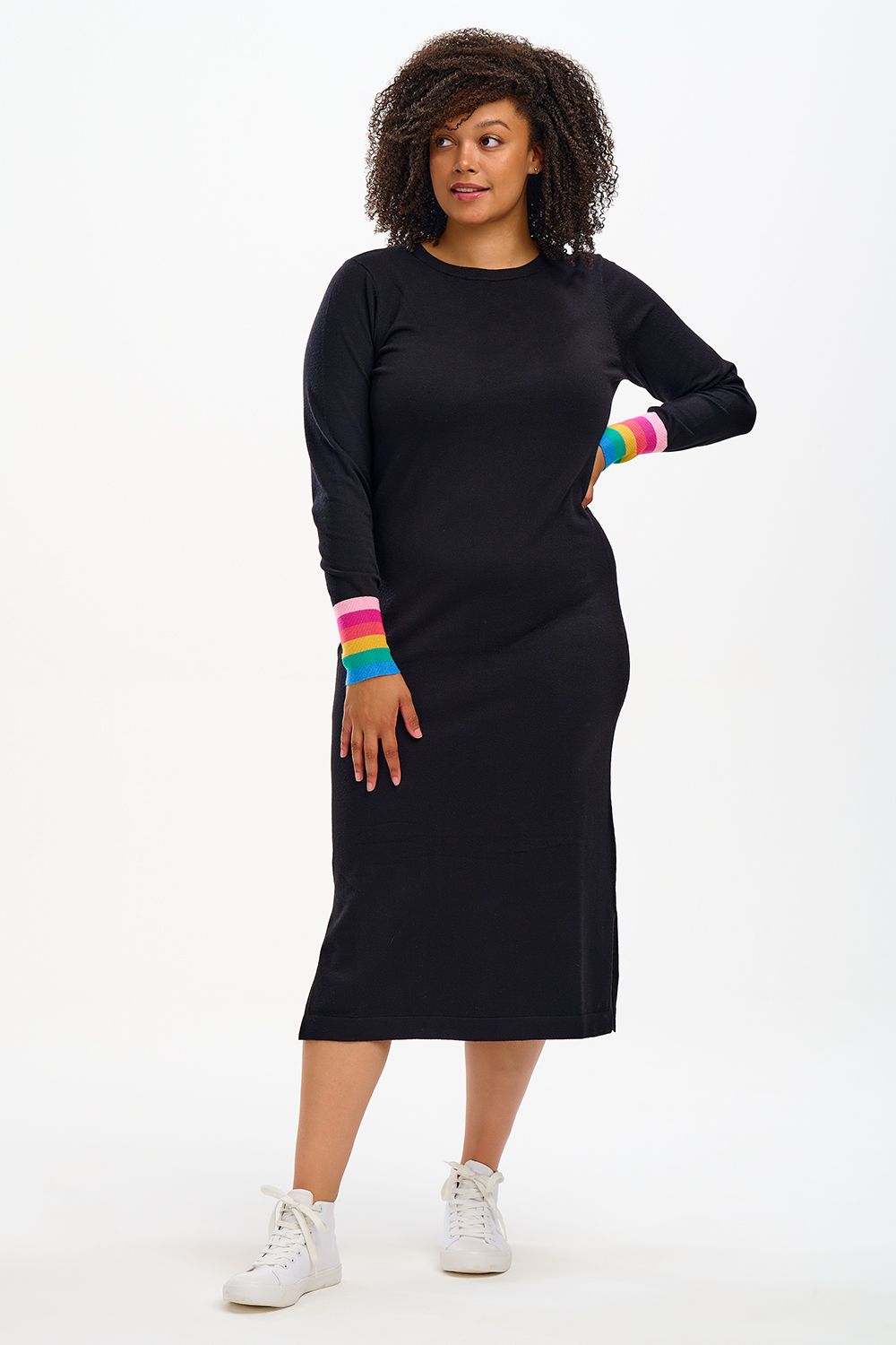 LISELLE Women's Black Midi Knit Dress - Soft Stretch Casual Bodycon Dress for Work, Party & Evening Out