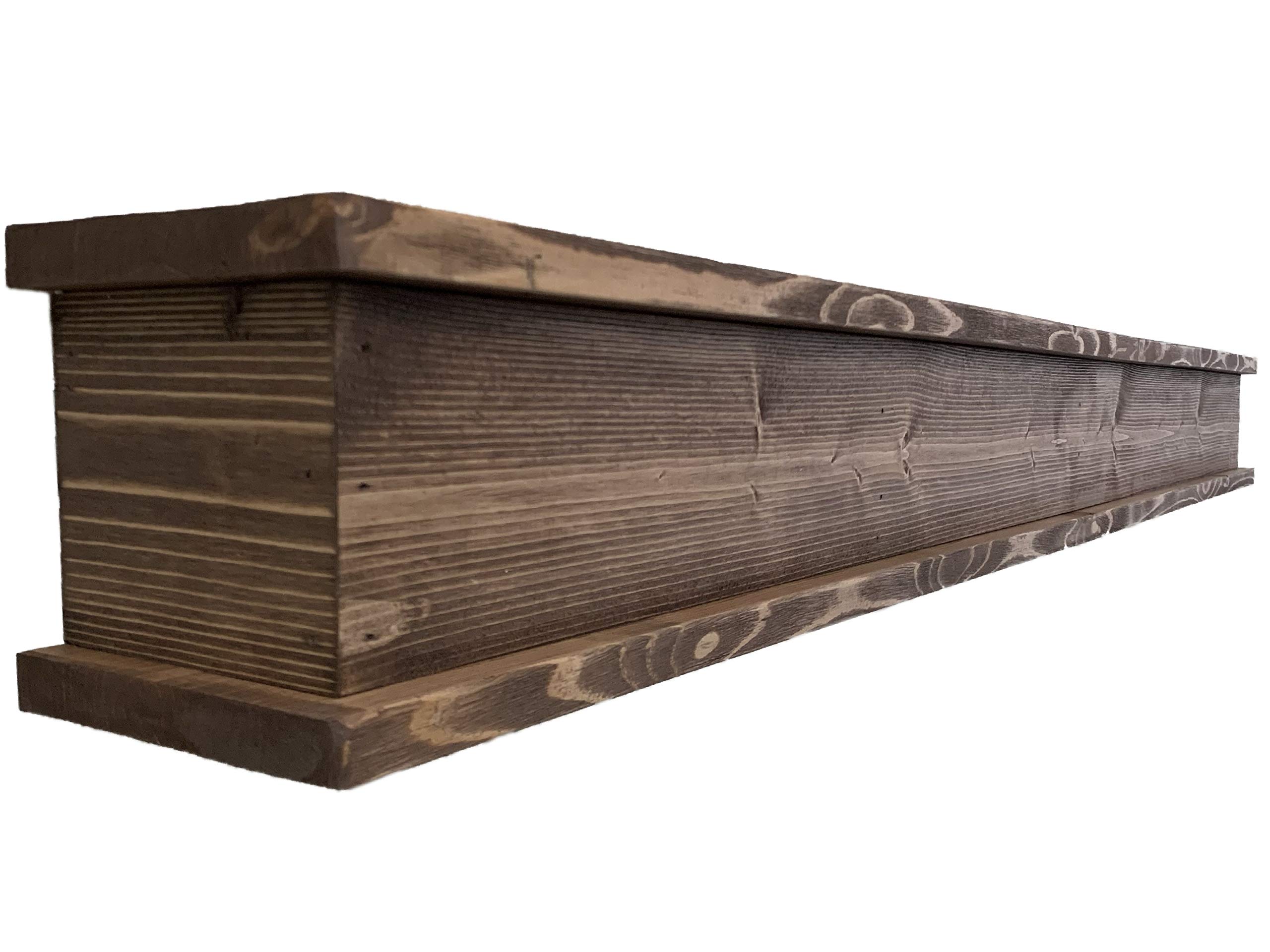 Rustic Brown 60-Inch Wood Fireplace Mantel Shelf - Handmade in USA, Floating Farmhouse Mantle for Fireplace Decor - Perfect for Living Room, Bedroom, or Rustic Home Interior Design