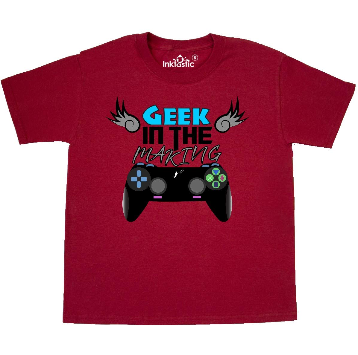 Inktastic Geek in The Making Black Video Game Controller Youth T-Shirt | Cool Gamer Kids Outfit for Gaming Parties & Casual Wear