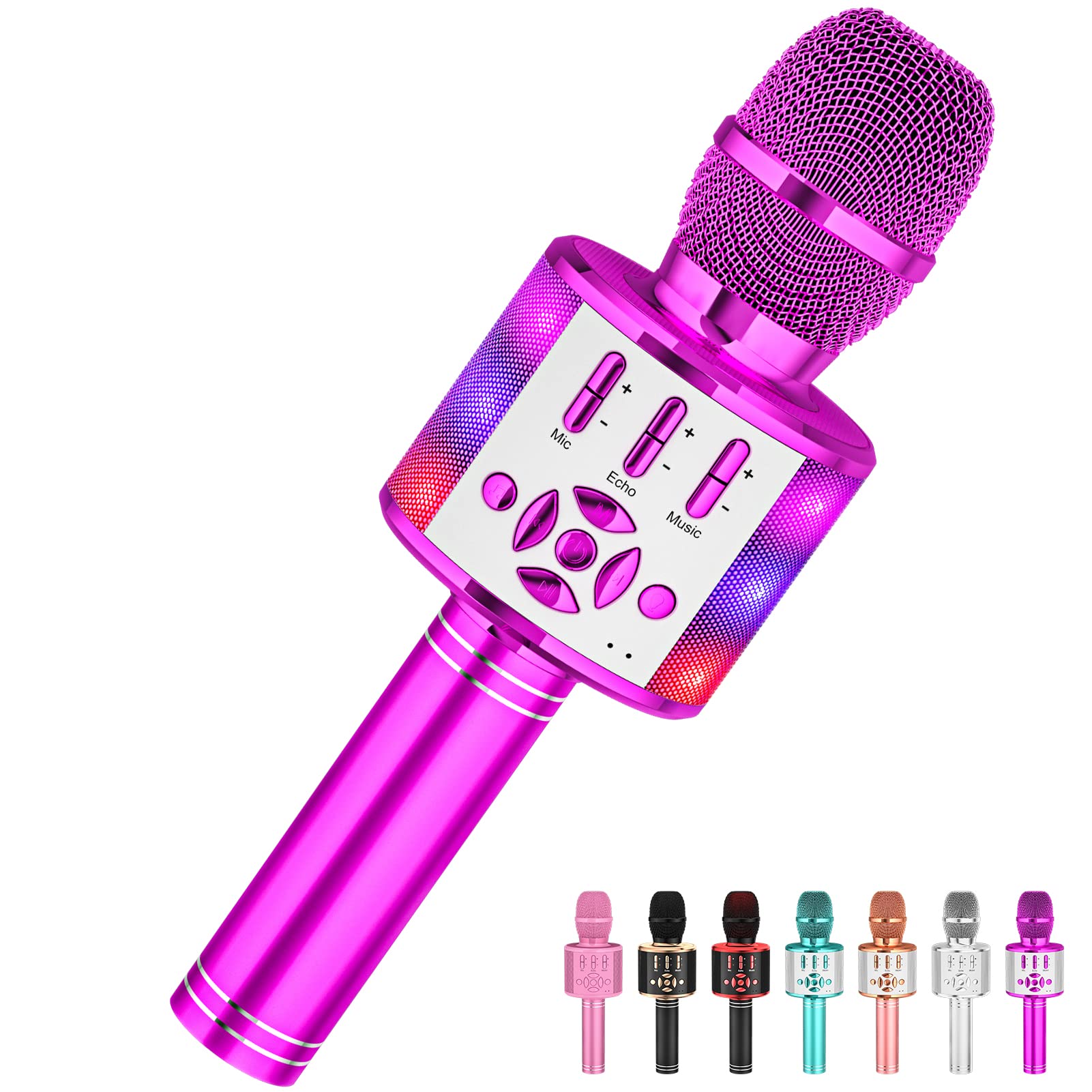 Amazmic Kids Bluetooth Karaoke Microphone with LED Lights - Portable Wireless Singing Machine for Children & Adults, Perfect for Birthday Parties, Home KTV & Family Gatherings (Purple)