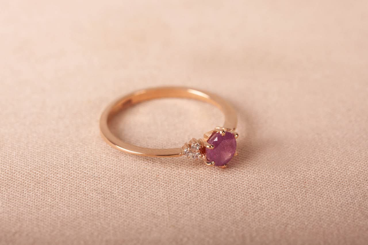 14K Solid Gold Natural Ruby Ring for Women - Pink Stone Engagement Ring, Unique Promise & Proposal Ring in Rose Gold (Size 8) | Perfect for Cocktail Parties, Anniversaries & Romantic Gifts