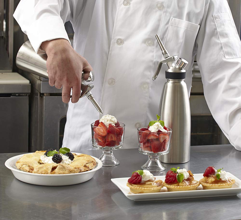 Professional Chef-Master 90062 Stainless Steel Whipped Cream Dispenser - 0.5L/1 Pint Capacity for Coffee, Waffles, Cakes & Desserts - Commercial Grade Cream Whipper for Bakeries, Cafes & Home Kitchen Use
