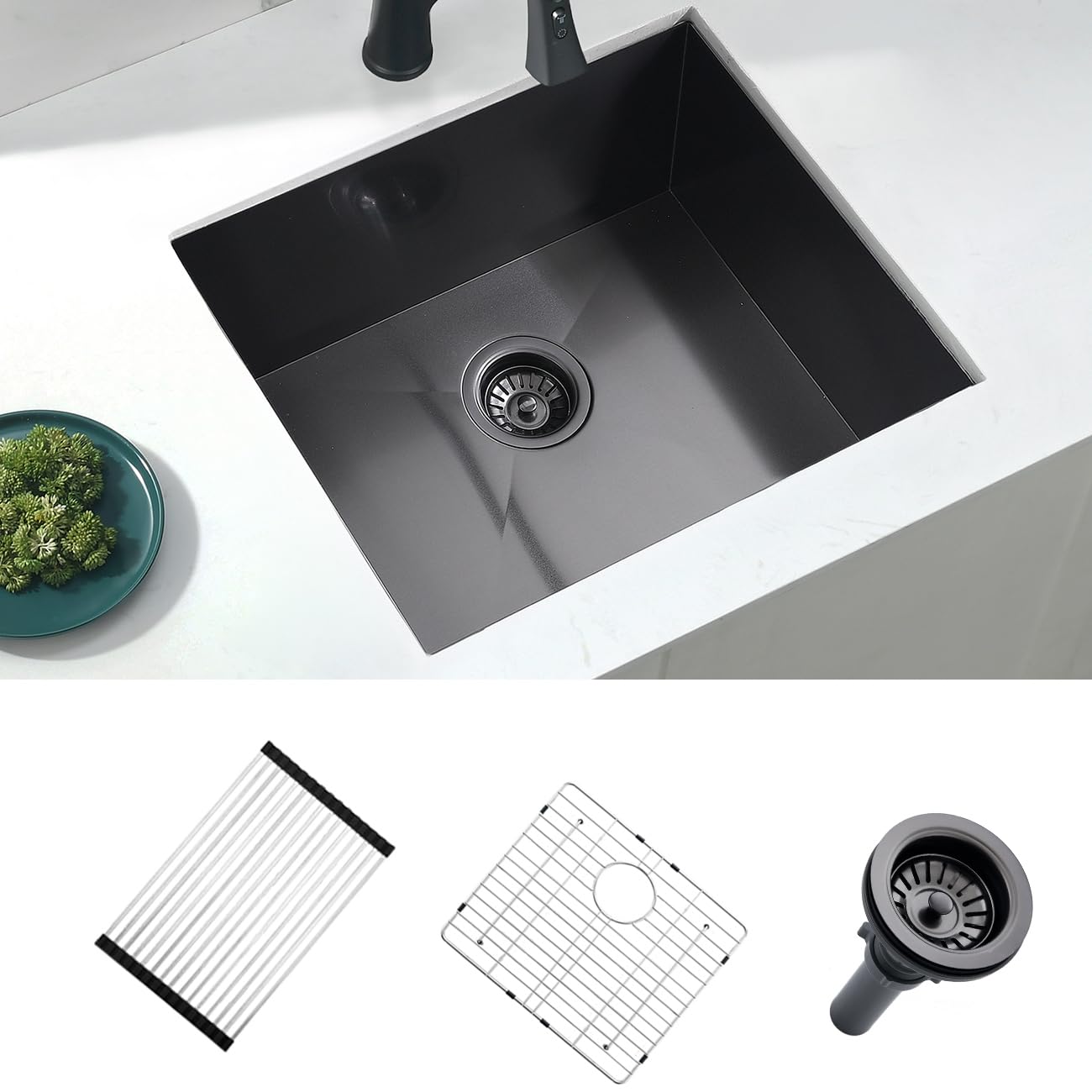 Doirteal 21 Inch Undermount Bar Sink - 16 Gauge Gunmetal Black Stainless Steel, 21