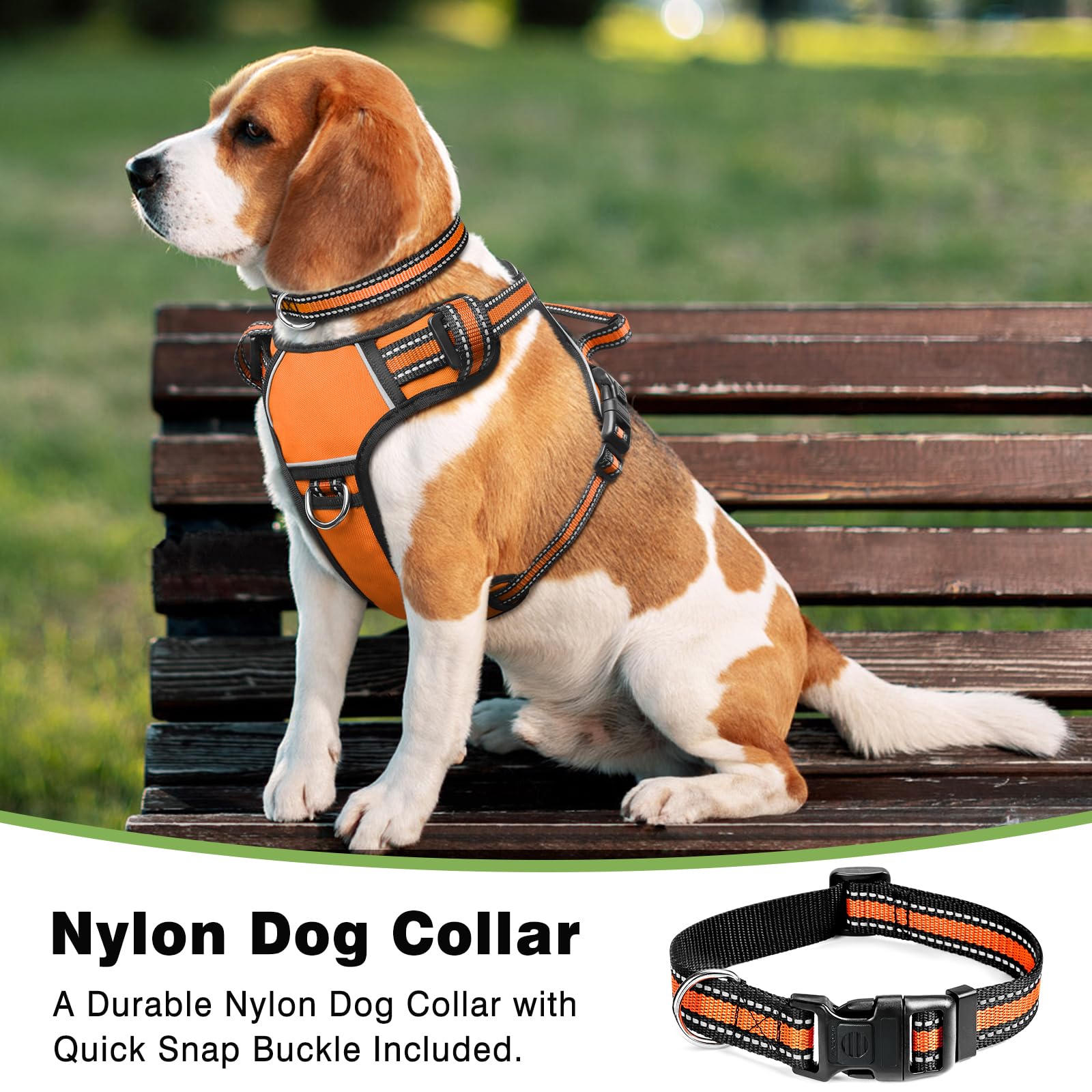 WINSEE No Pull Dog Harness with Collar - Adjustable Reflective Oxford Vest for Small Medium Large XL Dogs - Front & Back Leash Clips & Control Handle - Perfect for Walking, Hiking & Outdoor Adventures