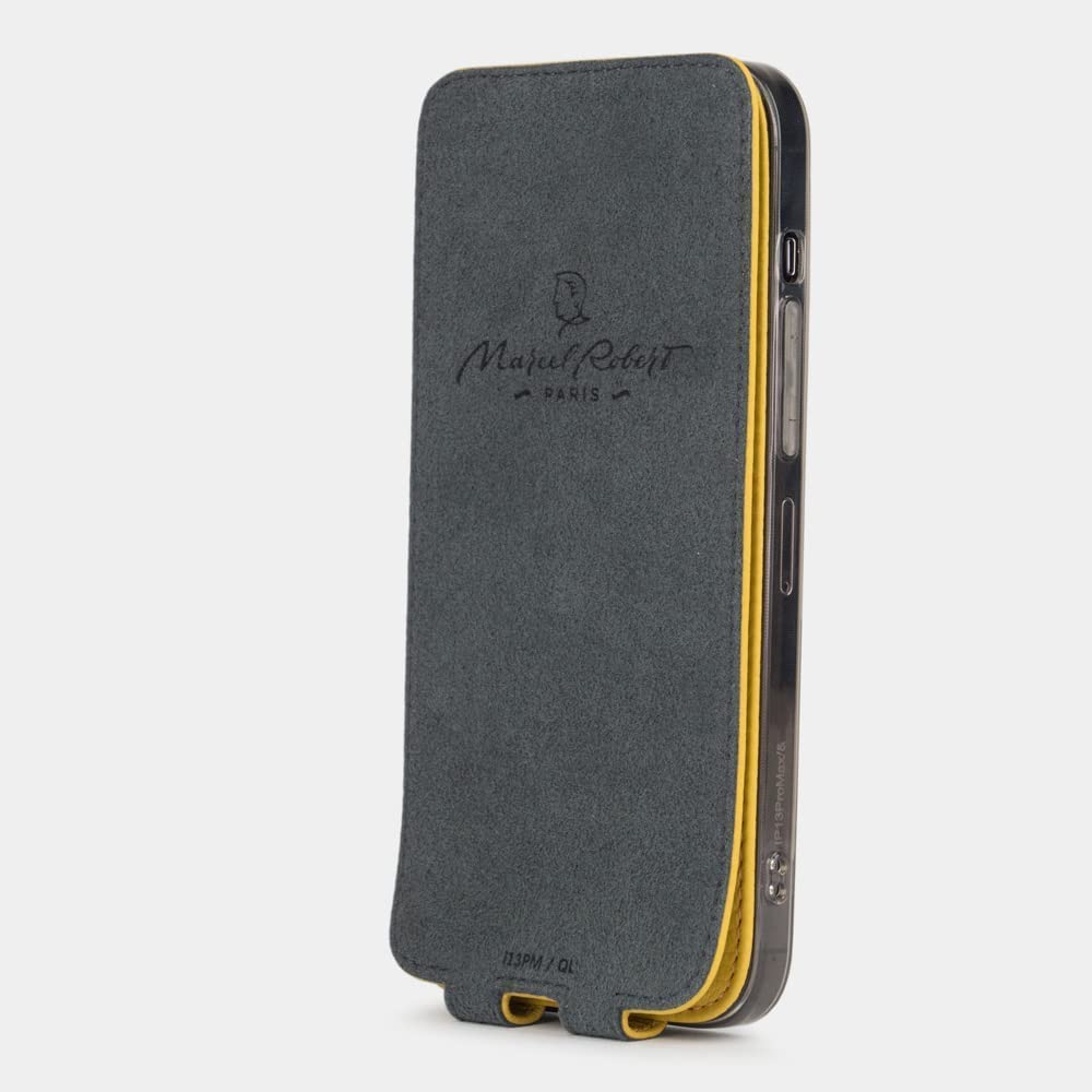 Premium Ultra Thin Leather Wallet Case for iPhone 13 Pro - Patented French Design - Slim RFID Blocking Phone Cover with Card Slots [Yellow] - Perfect for Everyday Use, Travel & Business