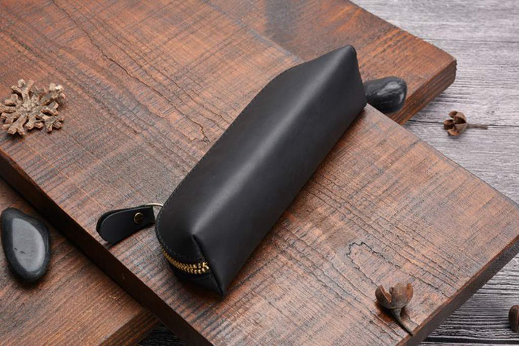 Premium Custom Black Leather Pencil Holder Case - Elegant Desk Organizer for Office, School & Home Use