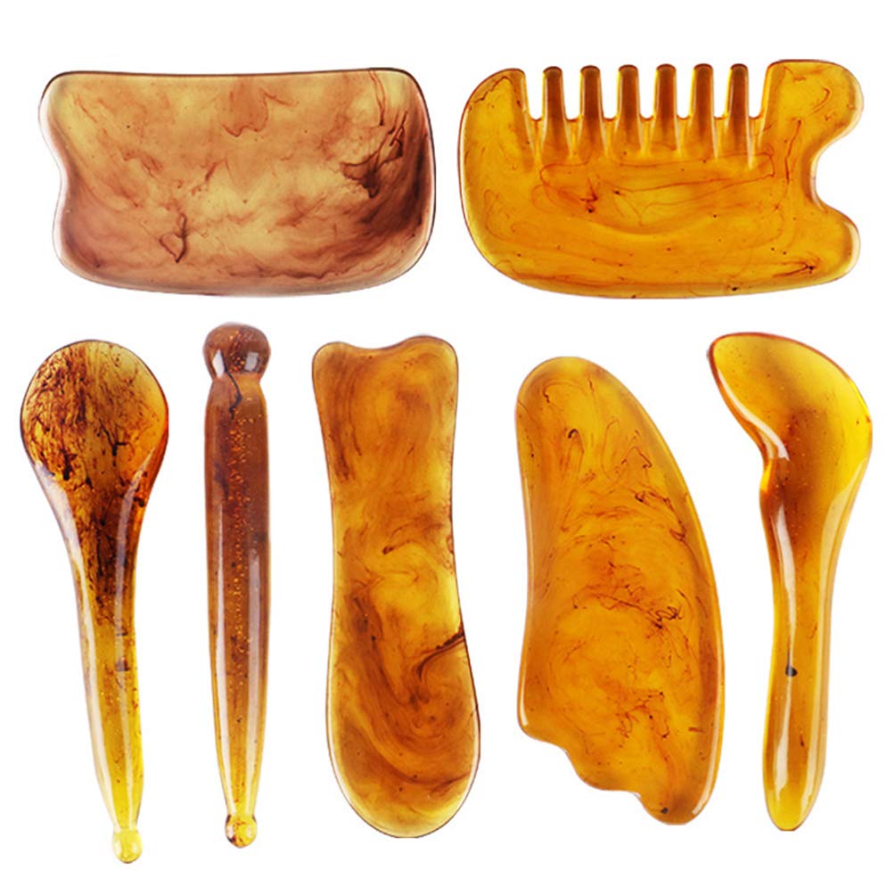 7-Piece Lurrose Quartz Gua Sha Massage Set - Natural Stone Facial & Neck Scraping Tools for Skin Care, Spa Relaxation & Lymphatic Drainage | Includes Jade Plate & Resin Face Massager for Home & Professional Use
