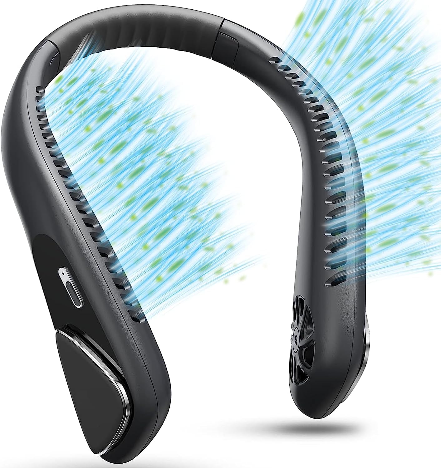 Portable Neck Fan with 6000mAh Rechargeable Battery - 3 Speed Adjustable Bladeless Personal Cooling Fan for Outdoor, Office & Travel (Classic Black) - Stay Cool While Hiking, Working or Commuting
