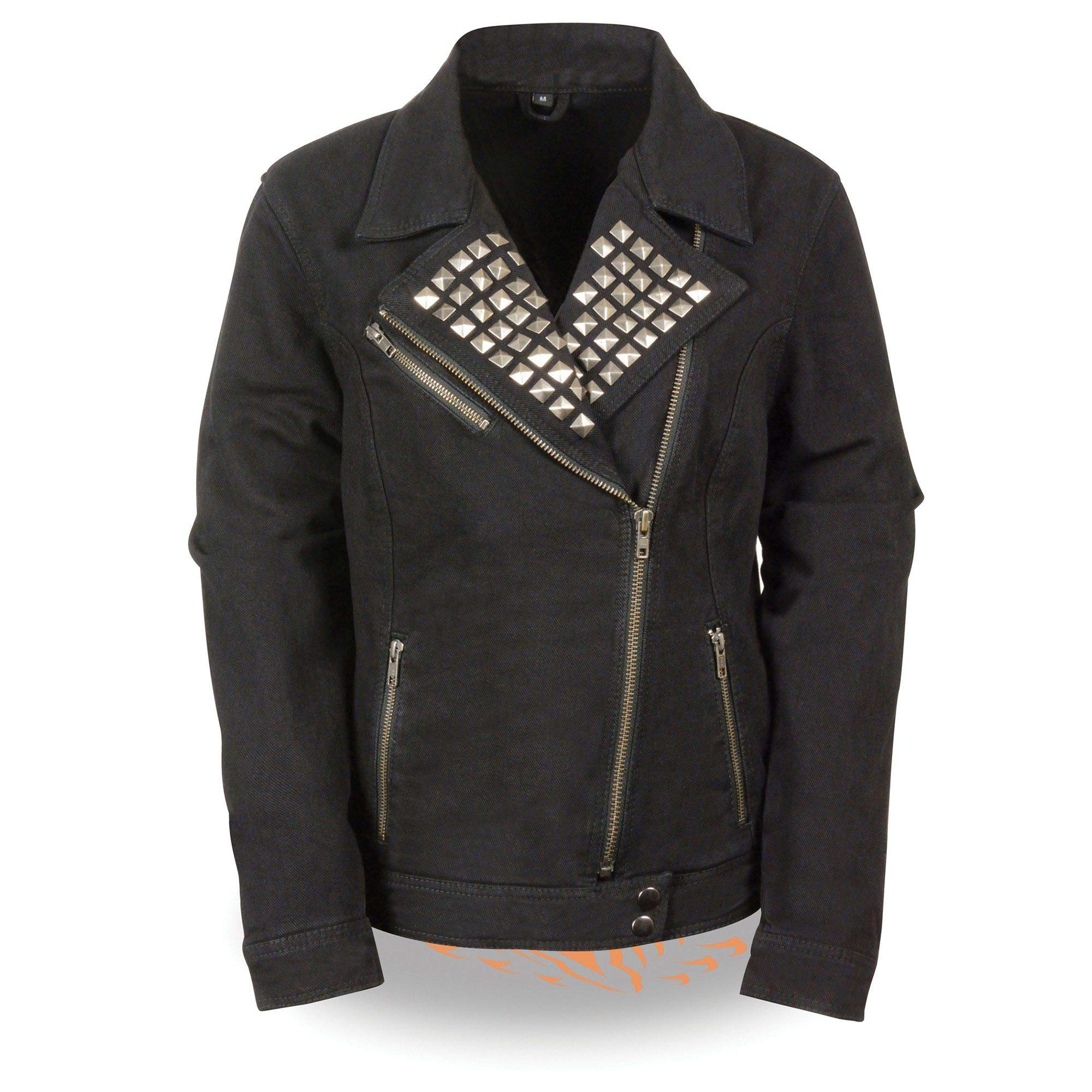 Milwaukee Leather MDL2000 Women's Black Denim Jacket with Studded Spikes - Stylish Biker Jacket for Motorcycle Riding & Fashion Outfits