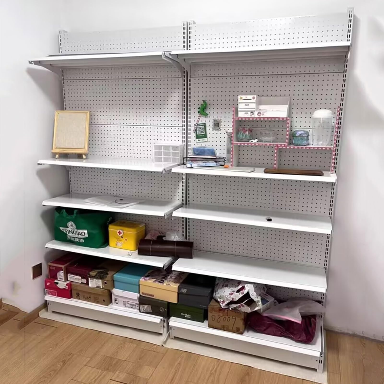Commercial Retail Gondola Shelving Wall Display Rack - Heavy Duty Supermarket Shelves, Convenience Store Combination Shelving Unit for Grocery, Office Supplies & Liquor Stores (Black, 47.2''W x 16.9''D x 65''H) - Perfect for Retail Displays, Warehouse Organization & Backroom Storage