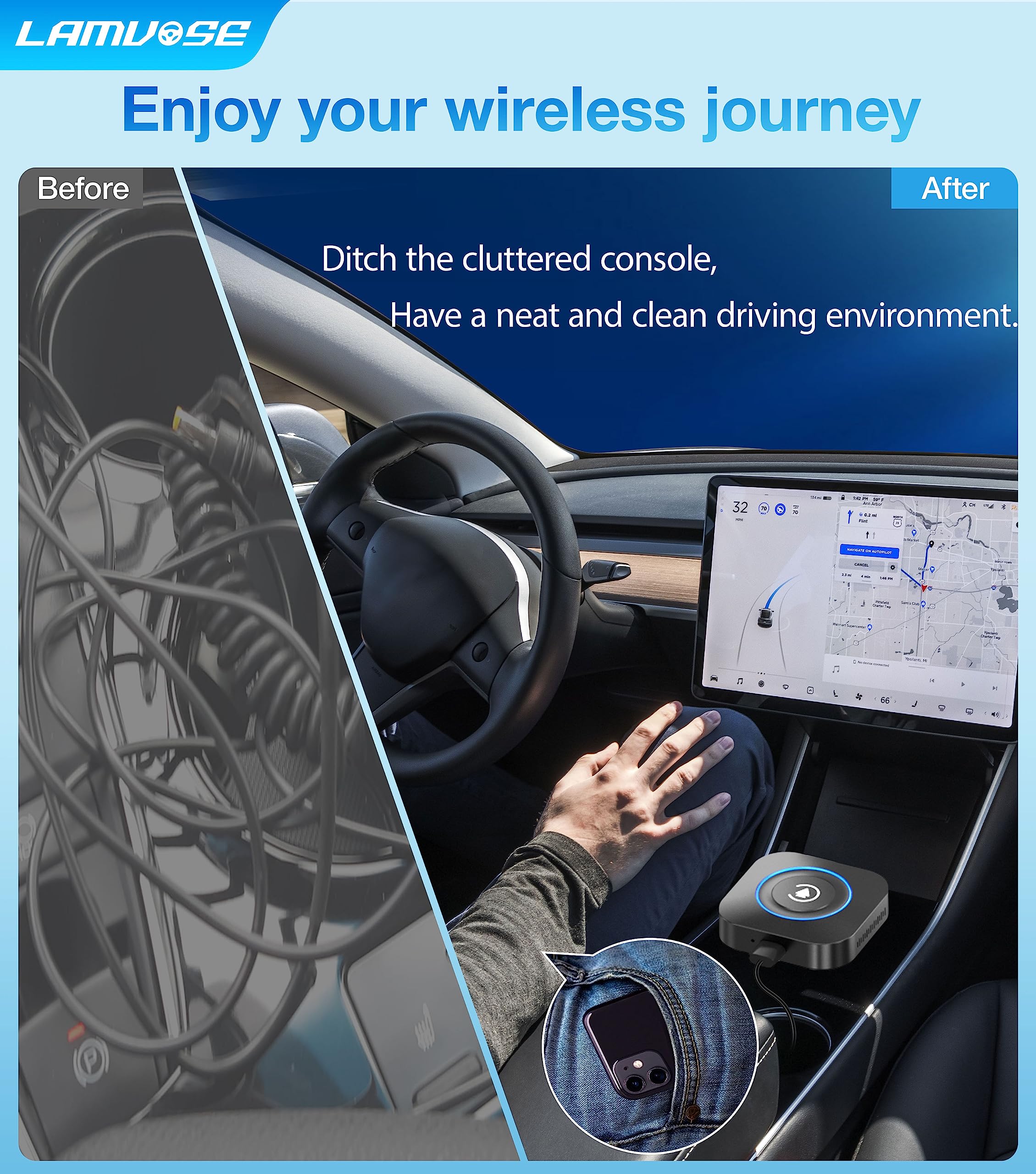 Wireless CarPlay Adapter 2025 - Magic Box 2.0 AI Box for Factory Wired Cars (2015+) | Supports Netflix, YouTube, TikTok, Disney+, Hulu | Seamless Apple CarPlay & Android Auto | Perfect for Road Trips, Commuting & In-Car Entertainment