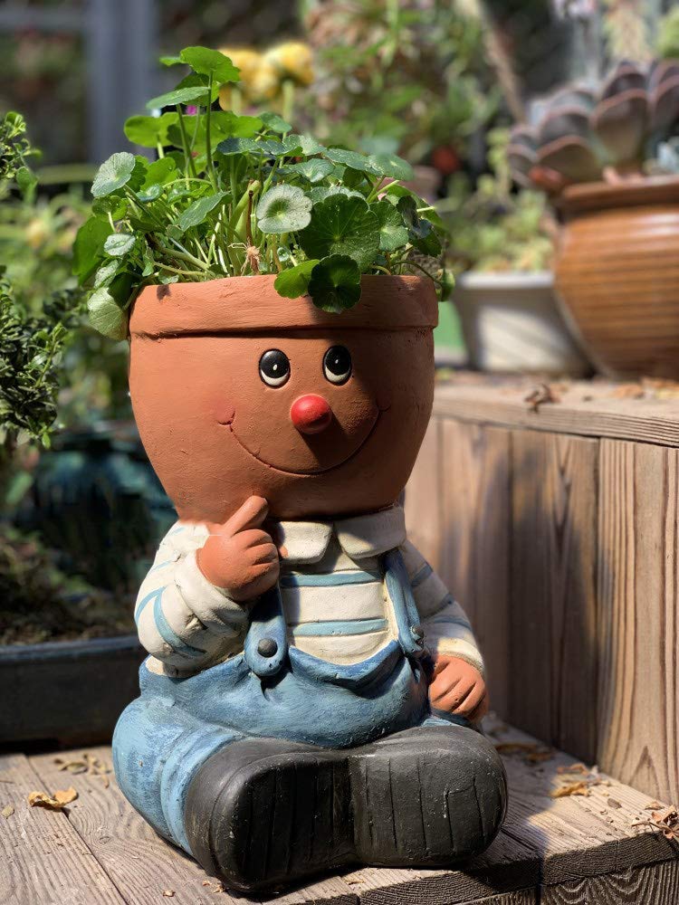 Creative Resin Cartoon Character Statue - Garden Sculpture & Flower Planter for Outdoor Decor, Living Room Ornaments | Perfect for Patio, Lawn, and Indoor Home Decoration