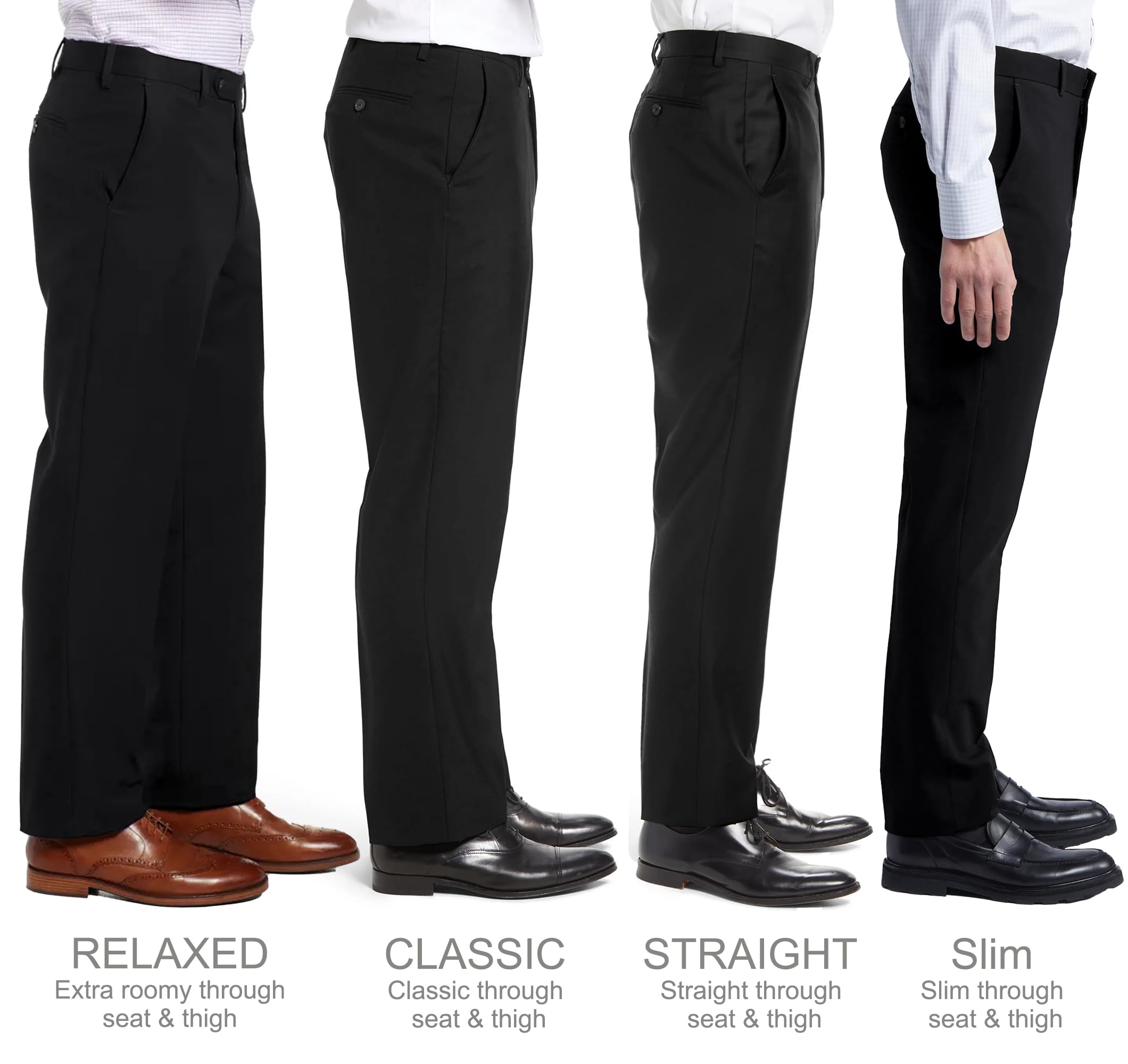 Men's Slim Fit Dress Pants with Expandable Waist - No Iron Flat Front Suit Pants for Office, Business & Formal Occasions