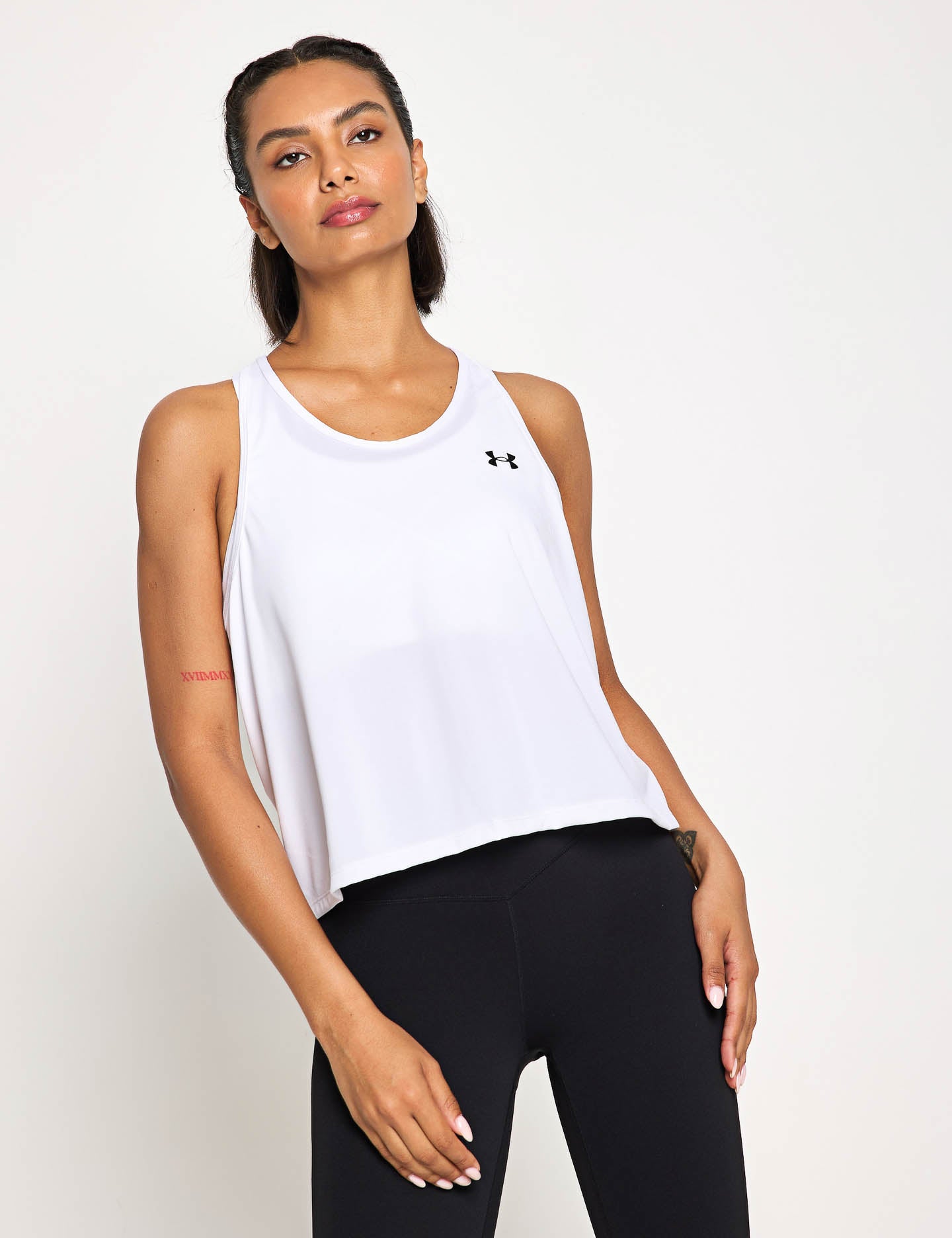 UA Tech Swing Tank Top for Women - Breathable Workout Shirt, White/Black - Perfect for Yoga, Running & Gym Training