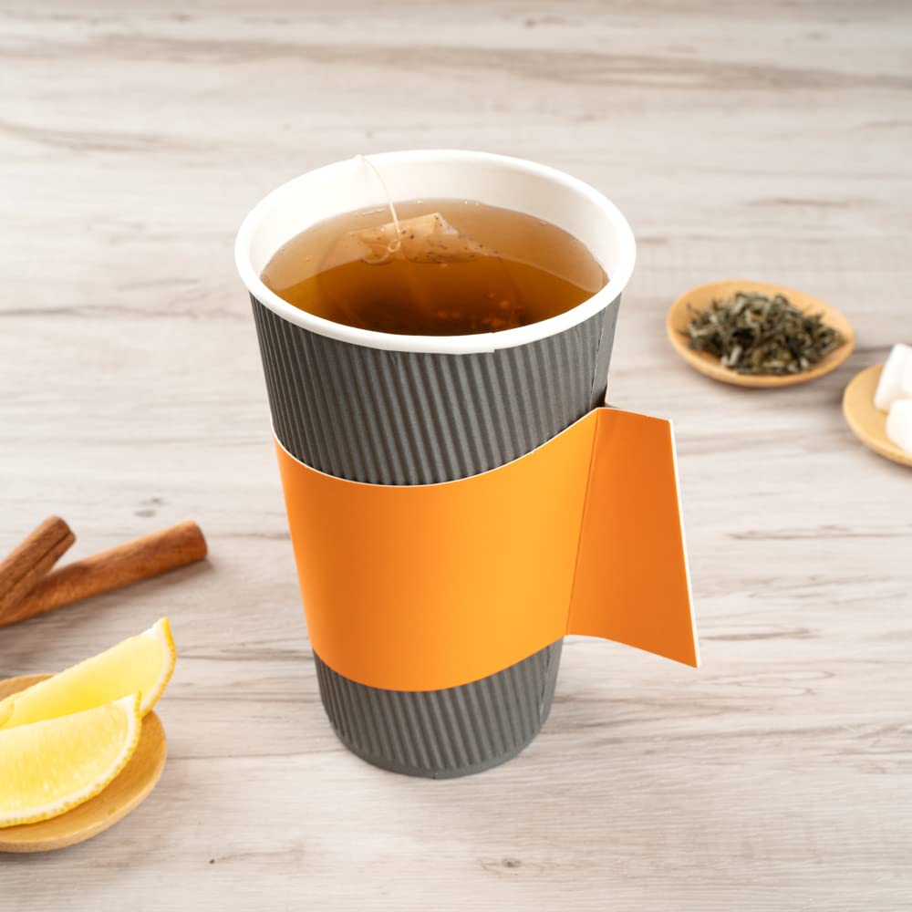 Restpresso 1000-Pack Disposable Hot Coffee Sleeves with Handle - Fits 12oz, 16oz & 20oz Cups | Orange Paper Cup Jackets for Restaurants, Cafes & Takeout (Cups Sold Separately) - Perfect for Coffee Shops, Office Breakrooms & Catering Events