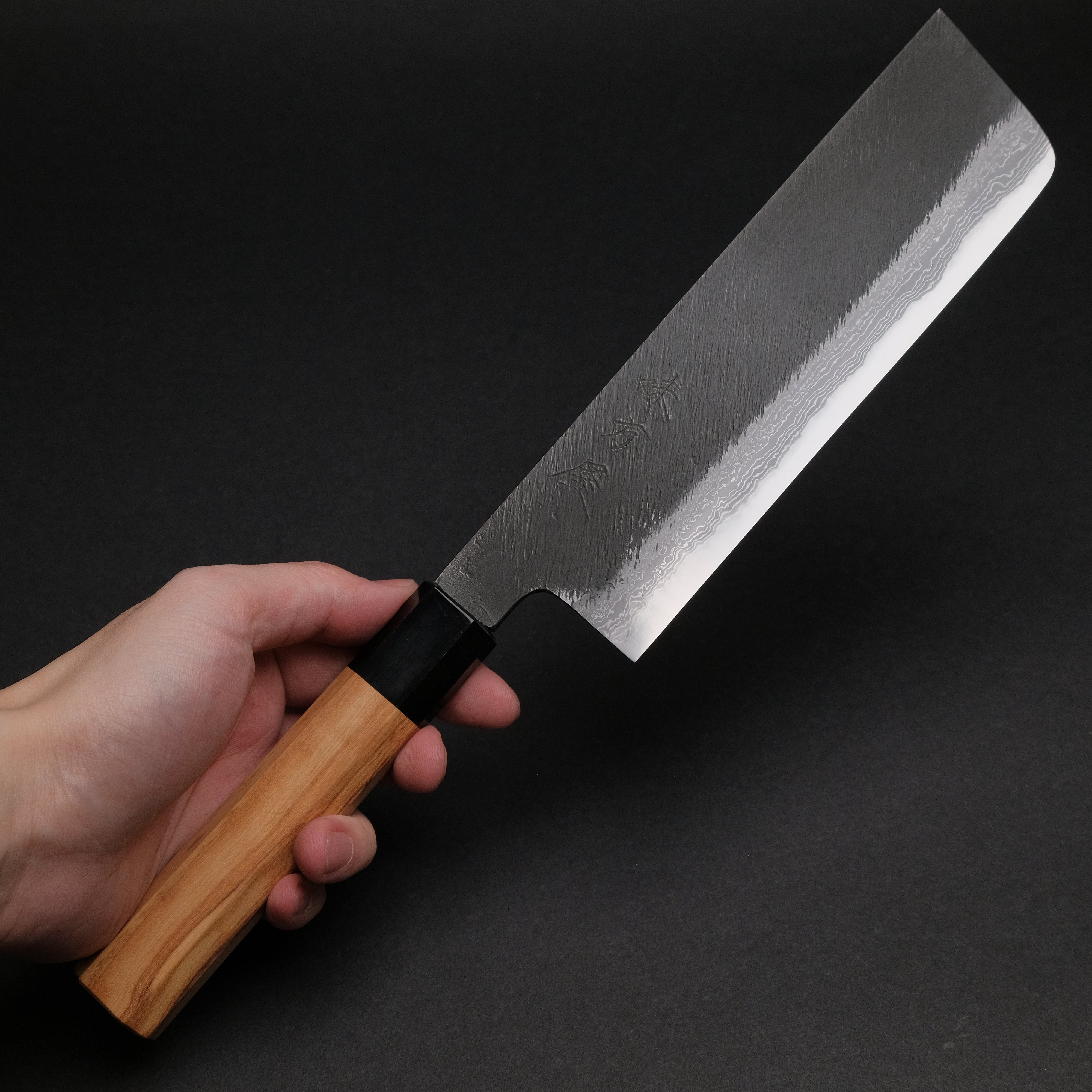 Premium Ajikataya White #2 Matsuba Damascus Nakiri Knife 180mm - Olive Wood & Buffalo Horn Handle - Japanese Vegetable Knife for Professional Chefs & Home Cooking - Perfect for Slicing, Dicing Vegetables & Herbs