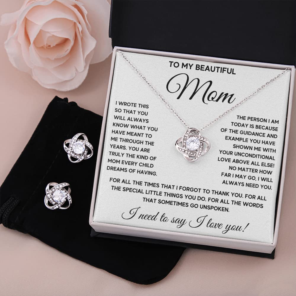 Personalized Mom Necklace - Sterling Silver Pendant Jewelry for Mother's Day, Christmas Gift from Son with Message Card & Gift Box | Cubic Zirconia Gemstone Necklace for Women | Perfect Birthday, Anniversary or Special Occasion Present