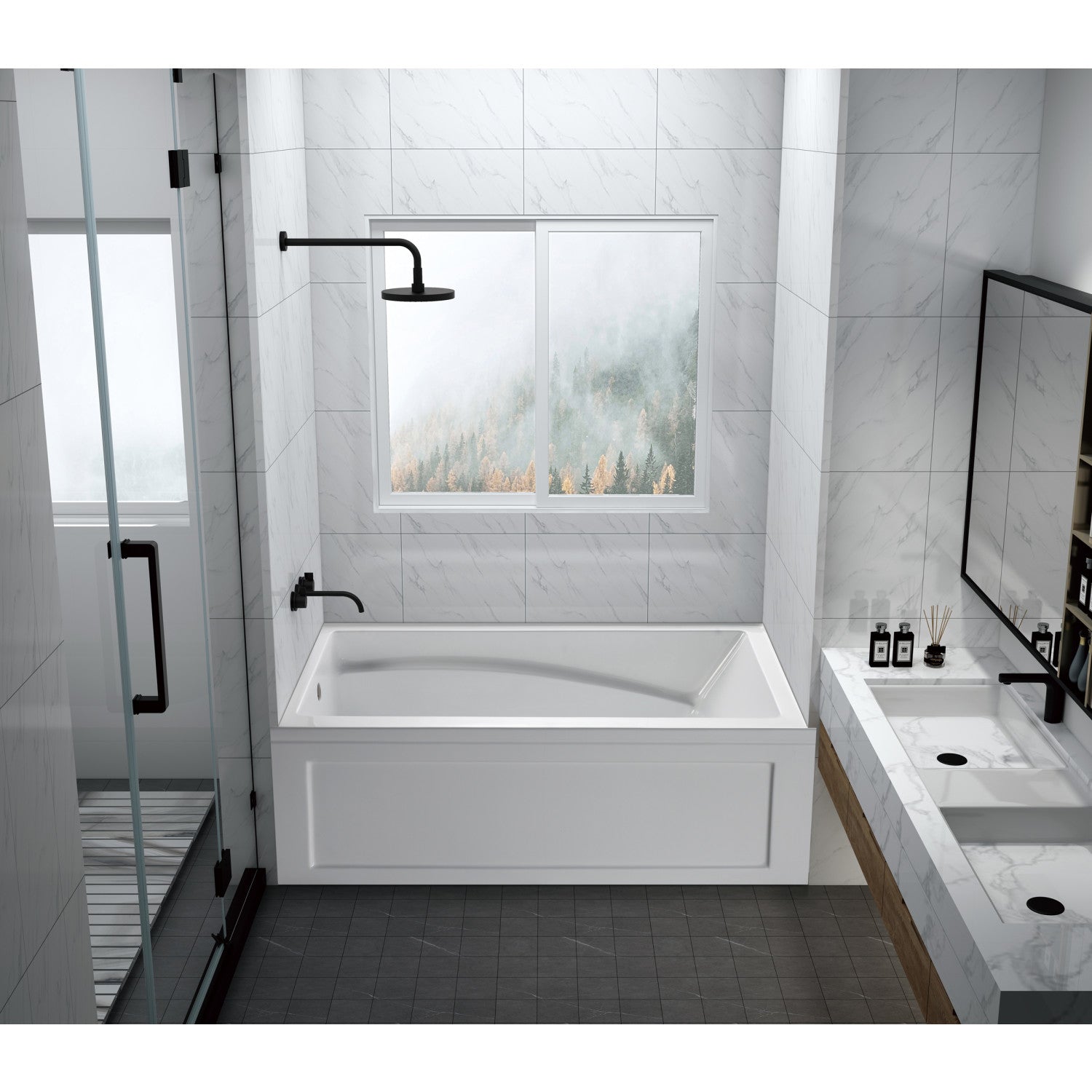Aqua Eden 60 Inch Acrylic Rectangular 3-Wall Alcove Bathtub with Armrest & Anti-Skid Surface - Left Hand Drain, Glossy White - Perfect for Small Bathrooms & Spa-Like Relaxation
