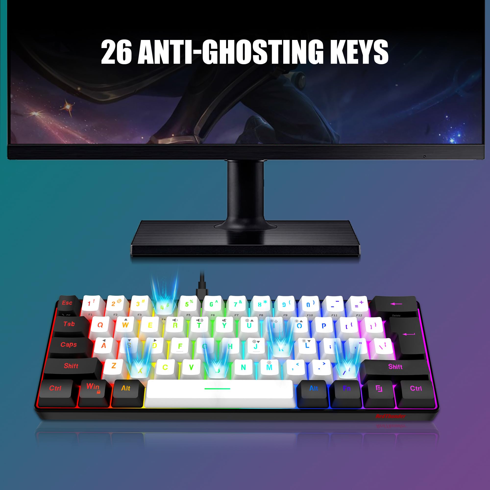 RedThunder 60% Mechanical Gaming Keyboard and Mouse Combo - RGB Backlit 61-Key Compact Keyboard with 7200 DPI Honeycomb Optical Mouse - Wired Gaming Set for PC, PS5, Xbox (White-Black) | Perfect for Esports, Streaming & Office Work