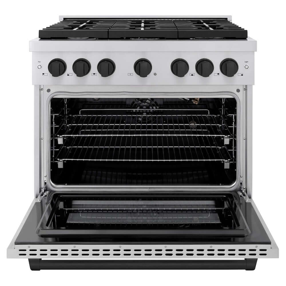 ZLINE Autograph Edition 36 Inch 5.2 Cu. Ft. Paramount Gas Range with 6 Burner Cooktop & Convection Gas Oven - Stainless Steel with Matte Black Accents (SGRZ 36 MB) | Professional Kitchen Appliance for Home Chefs & Cooking Enthusiasts