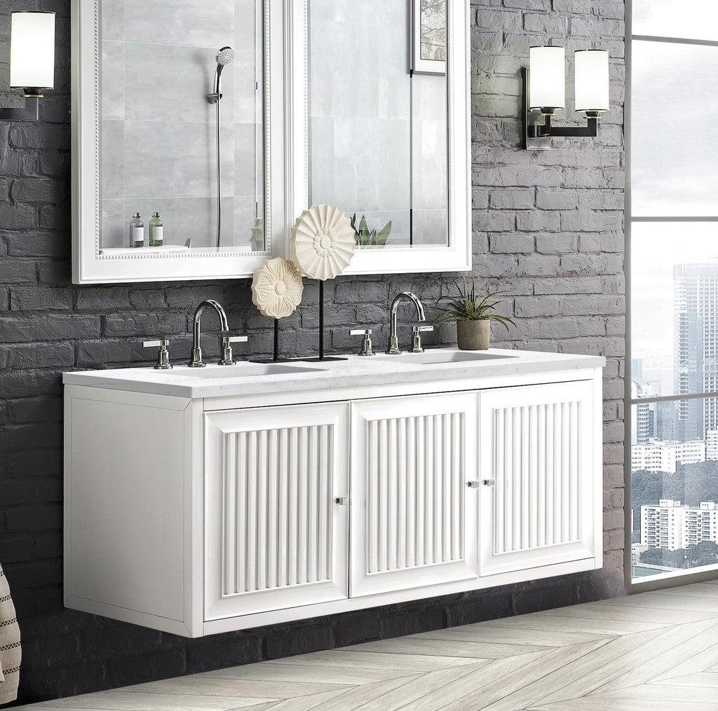 James Martin Vanities Athens Collection 60-Inch Double Bathroom Vanity in Glossy White with Solid Surface Countertop - Modern Bathroom Furniture for Master Bath & Guest Bath Remodeling