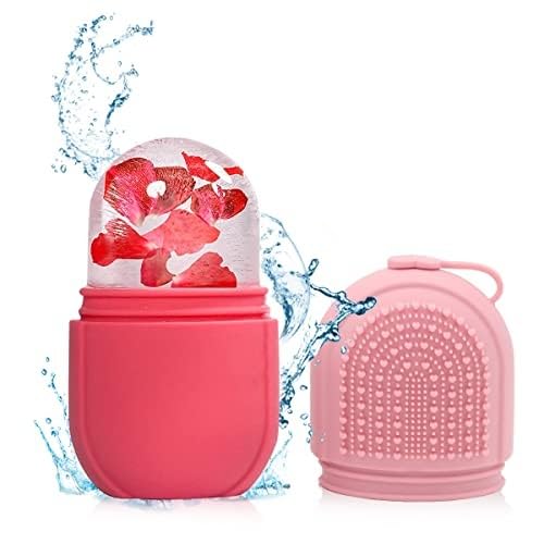 MAYCREATE® Ice Face Roller & Ice Cube Mold Set with Cleansing Brush - Leak-Proof Silicone Facial Massager for Puffiness Relief, Skin Tightening & Glowing Complexion - Perfect Women's Skincare Gift (Pink) | Use for Morning Routine, Post-Workout Recovery & Spa-Like Home Treatments