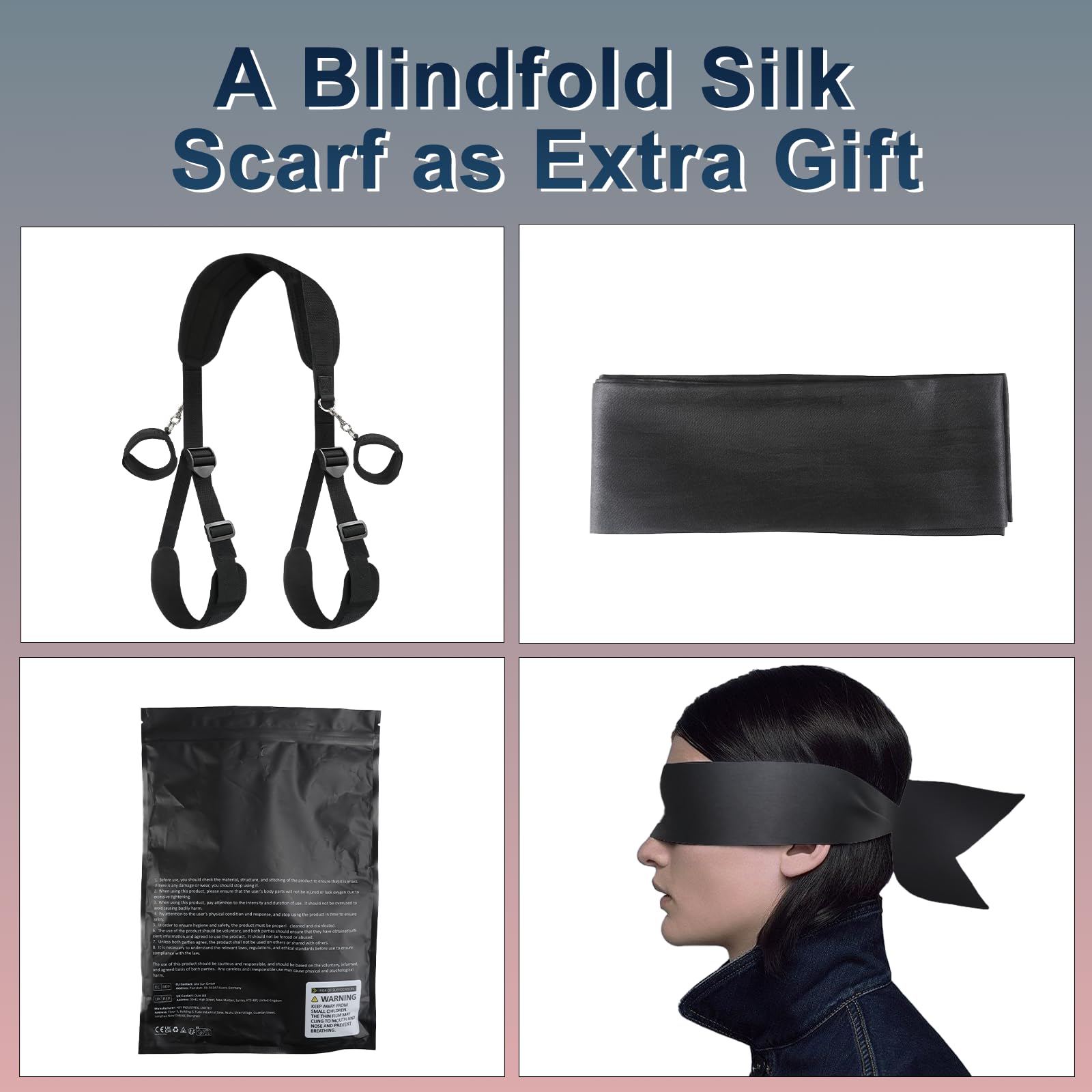 BDSM Bondage Gear Set - Adjustable Thigh Sling & Detachable Handcuffs with Blindfold | Premium Restraints Kit for Couples Play, Adult Games & Sensual Exploration