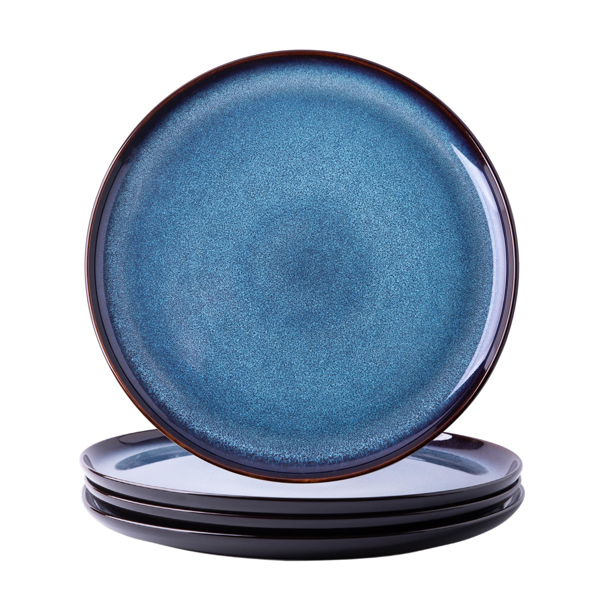 4-Pack 10.5 Inch Ceramic Dinner Plates Set - Reactive Glaze Porcelain Dishes, Microwave & Dishwasher Safe, Scratch Resistant Modern Dinnerware - Perfect for Home Dining, Restaurants & Entertaining (Blue)