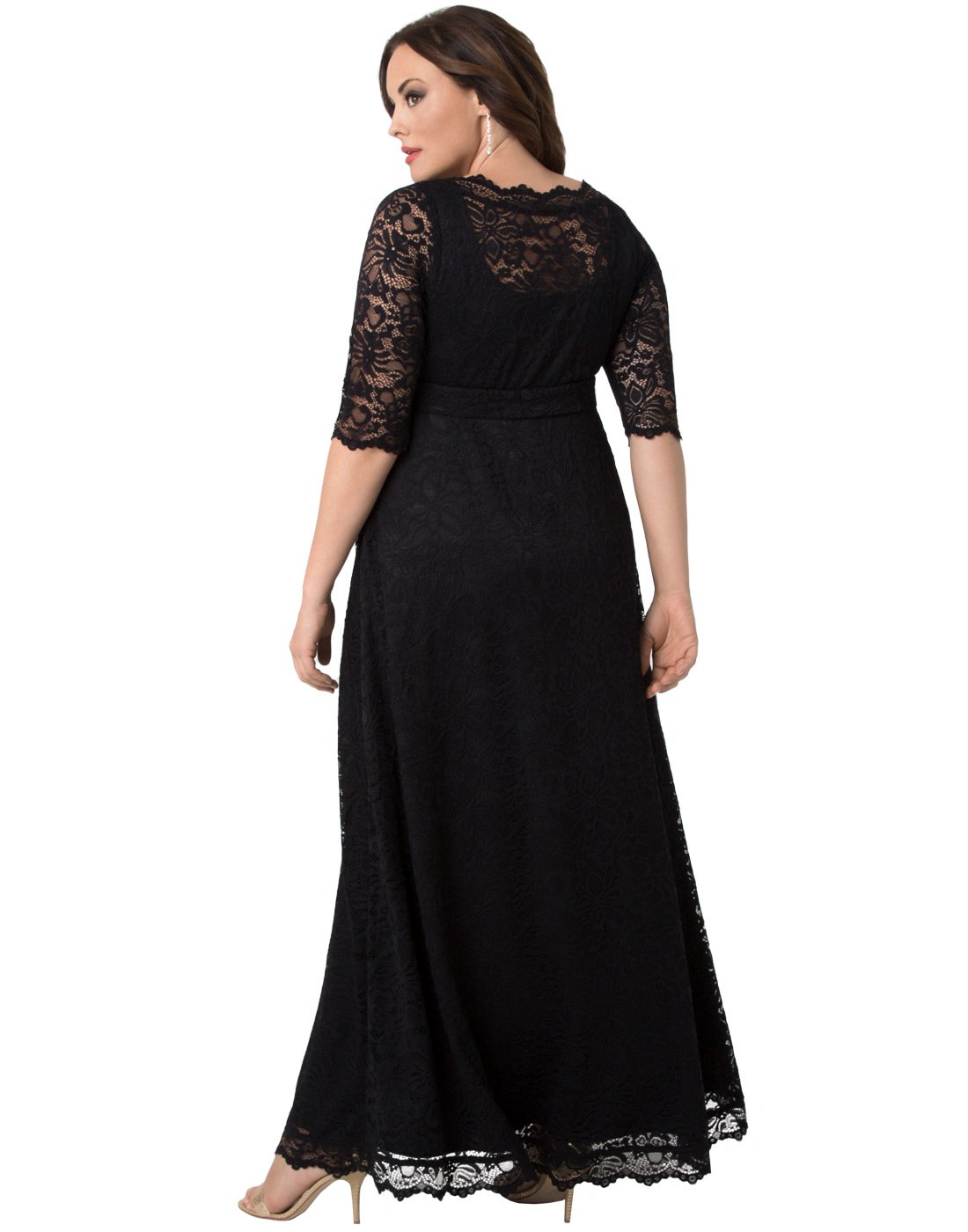 Kiyonna Women’s Plus Size Leona Lace Gown - Elegant Maxi Dress for Wedding Guest, Formal Evening & Ball Gown with Side Pockets | Perfect for Special Occasions, Parties & Black Tie Events