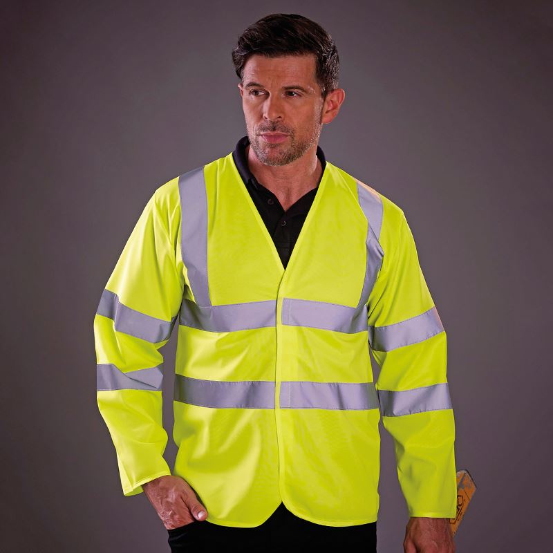 YK007 High Visibility Long Sleeve Safety Vest HVJ200 - Reflective Workwear for Construction, Road Workers & Nighttime Outdoor Activities