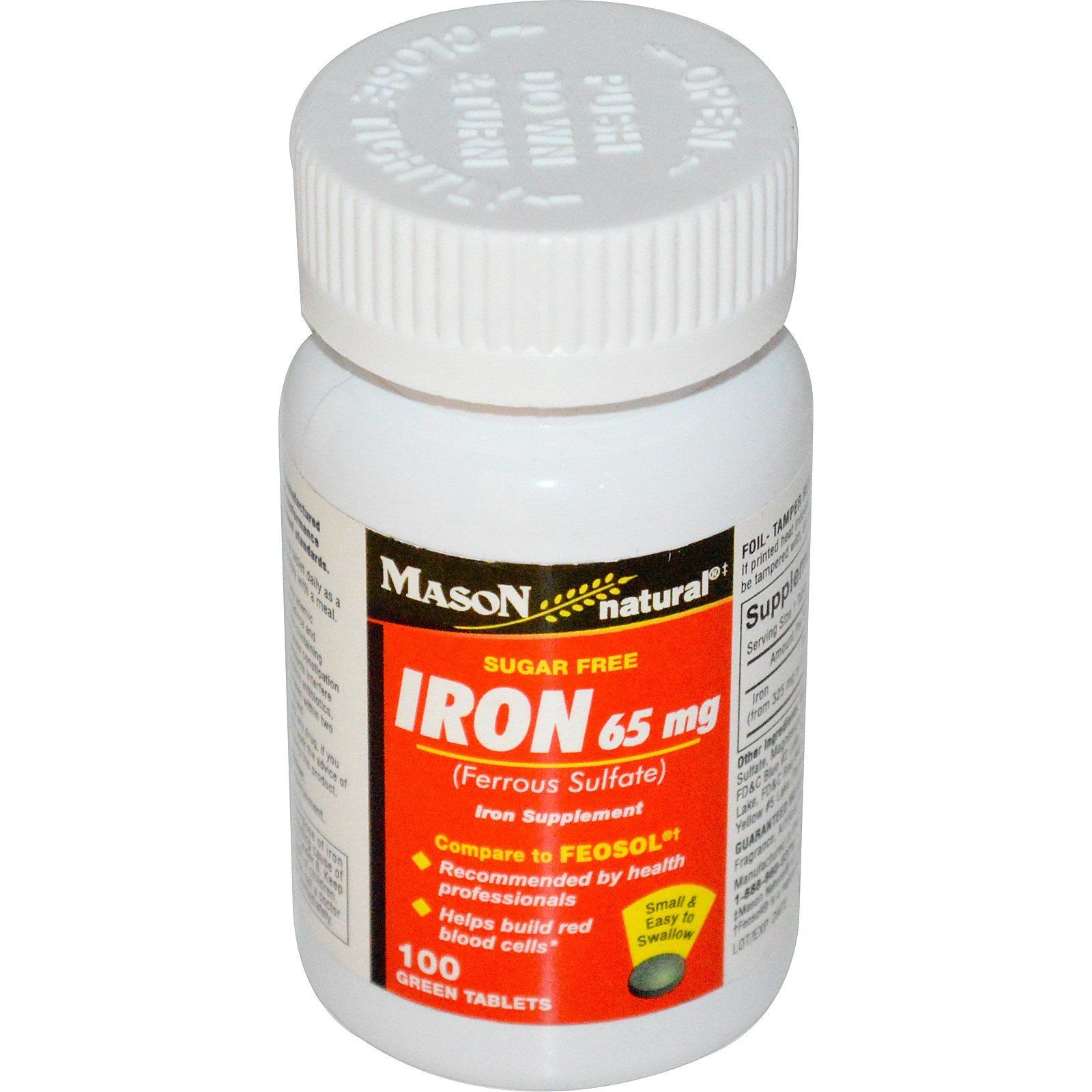 Mason Natural Iron Supplement 65mg - 100 Tablets for Energy Boost & Anemia Support - Essential for Women, Athletes & Vegetarians