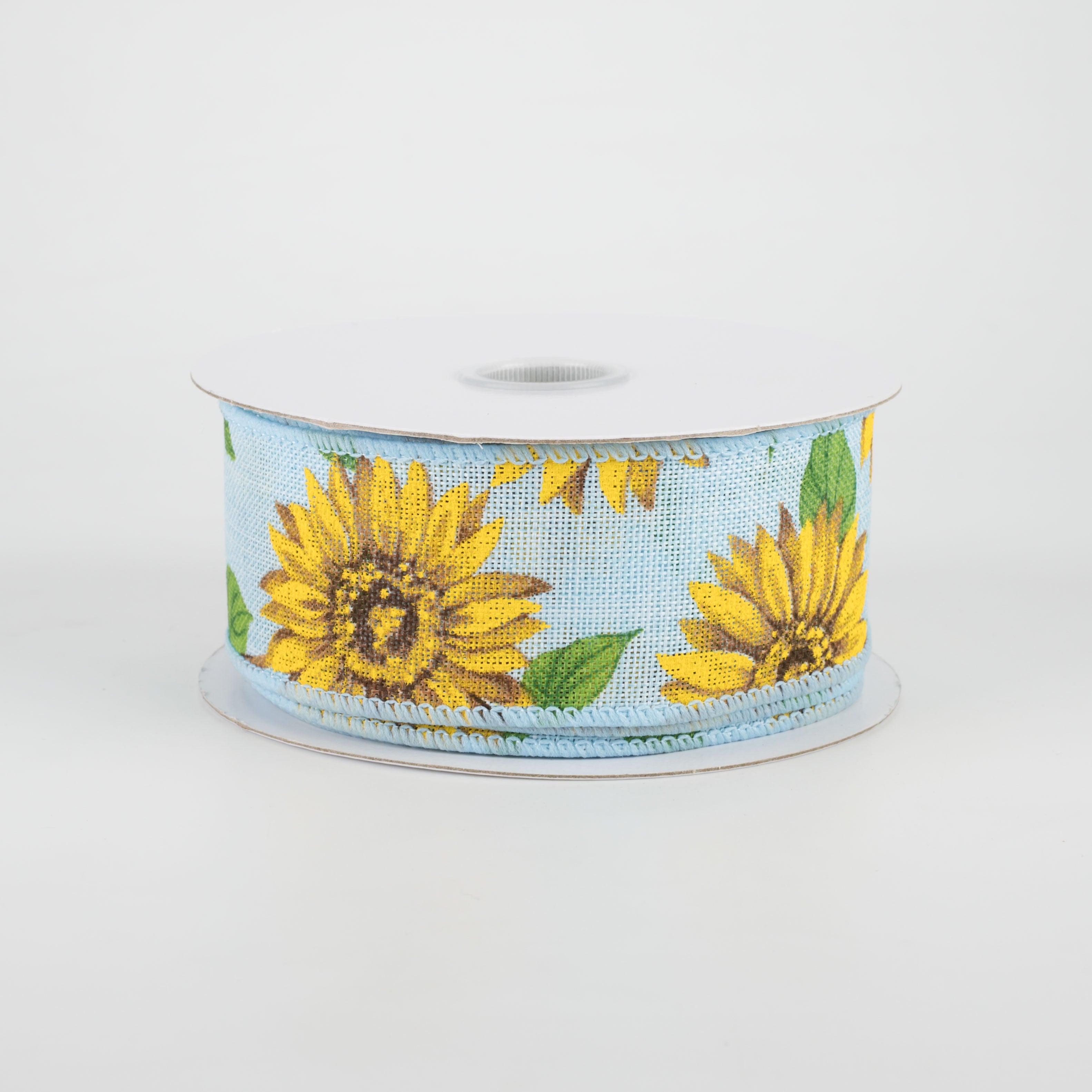 1.5 Inch Light Blue Linen Sunflower Ribbon - 10 Yards Bulk Roll for DIY Crafts, Gift Wrapping, Hair Bows, and Scrapbooking Decorations